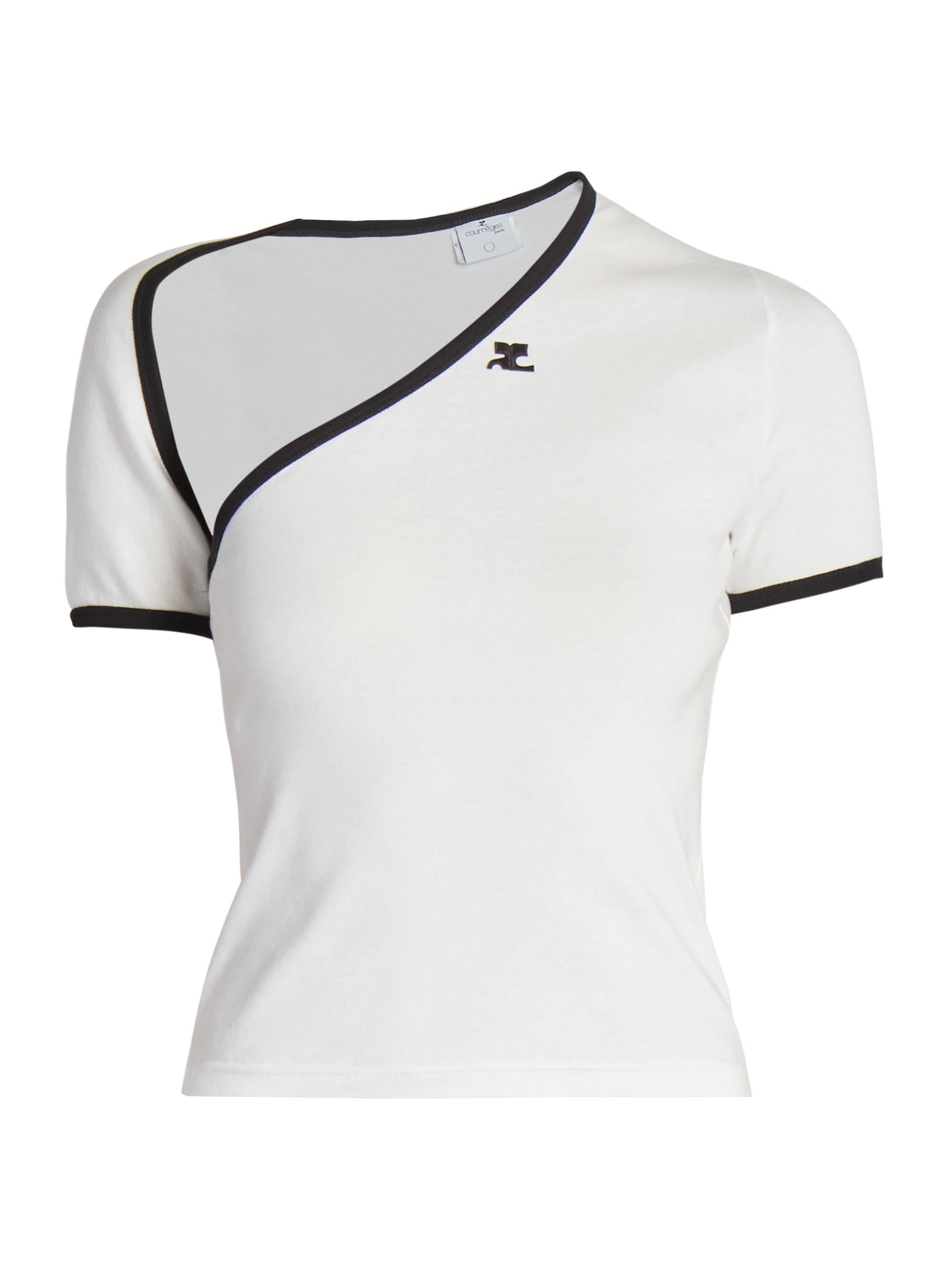 Courrèges Women's Cotton Asymmetric Slash T-Shirt - Heritage White Black