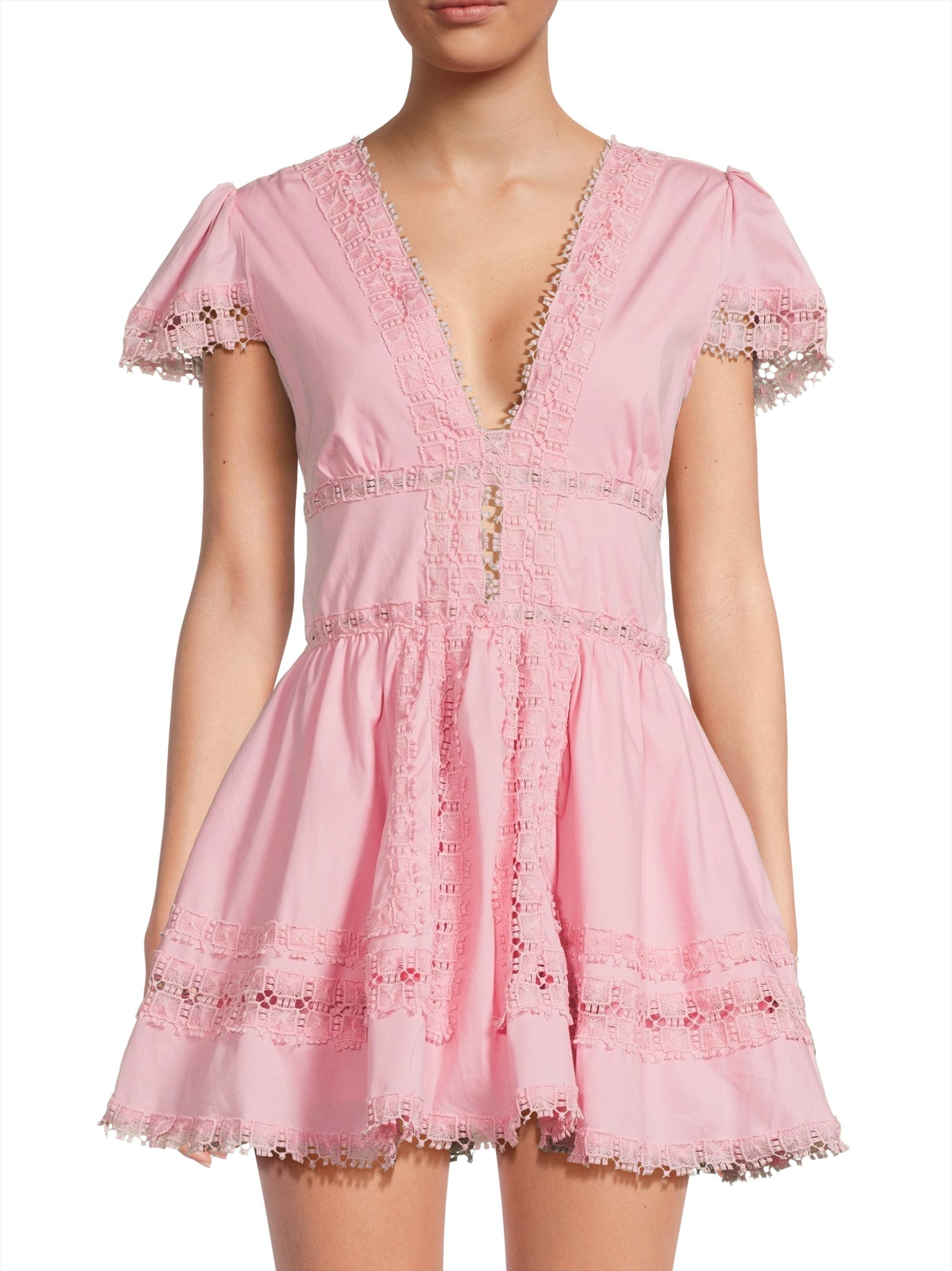 Peixoto Women's Piper Lace-Trimmed Cotton Minidress - Proper Pink | Thumbnail 3