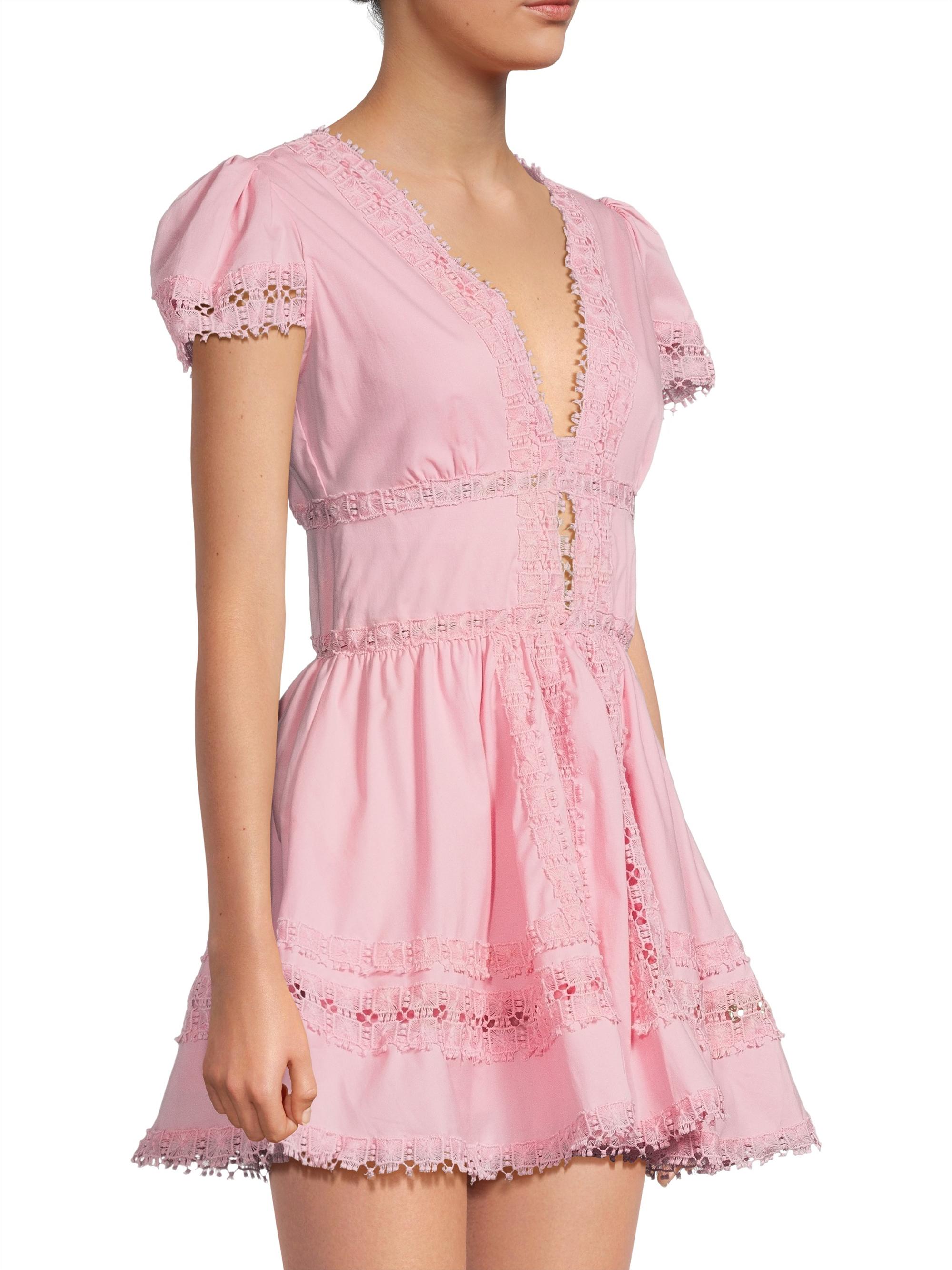 Peixoto Women's Piper Lace-Trimmed Cotton Minidress - Proper Pink | Thumbnail 4