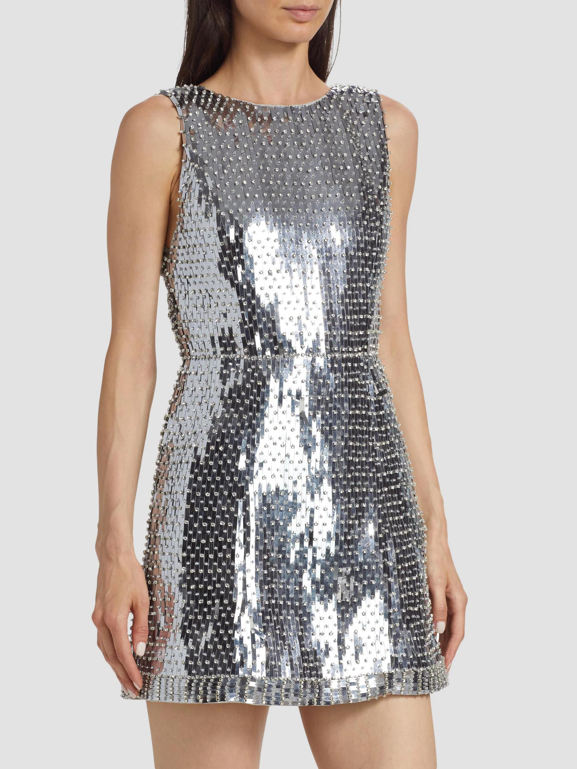 alice and olivia grey dress + Lindsey Embellished Metallic Minidress MDAY25