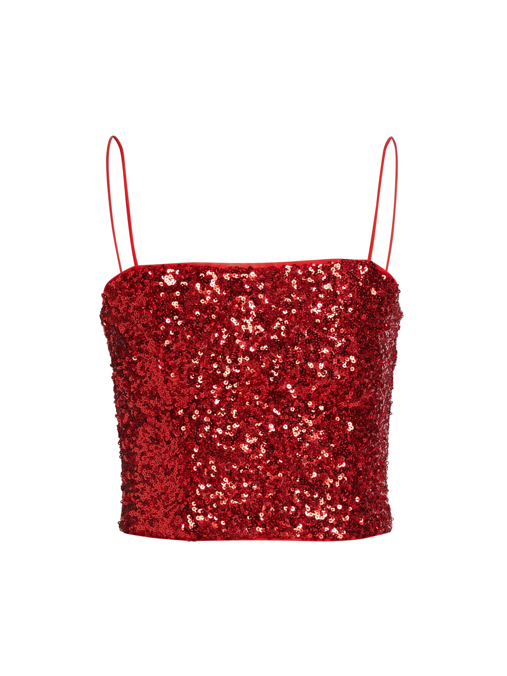 Alice + Olivia Women's Ceresi Sequin Smocked Top - Red Apple