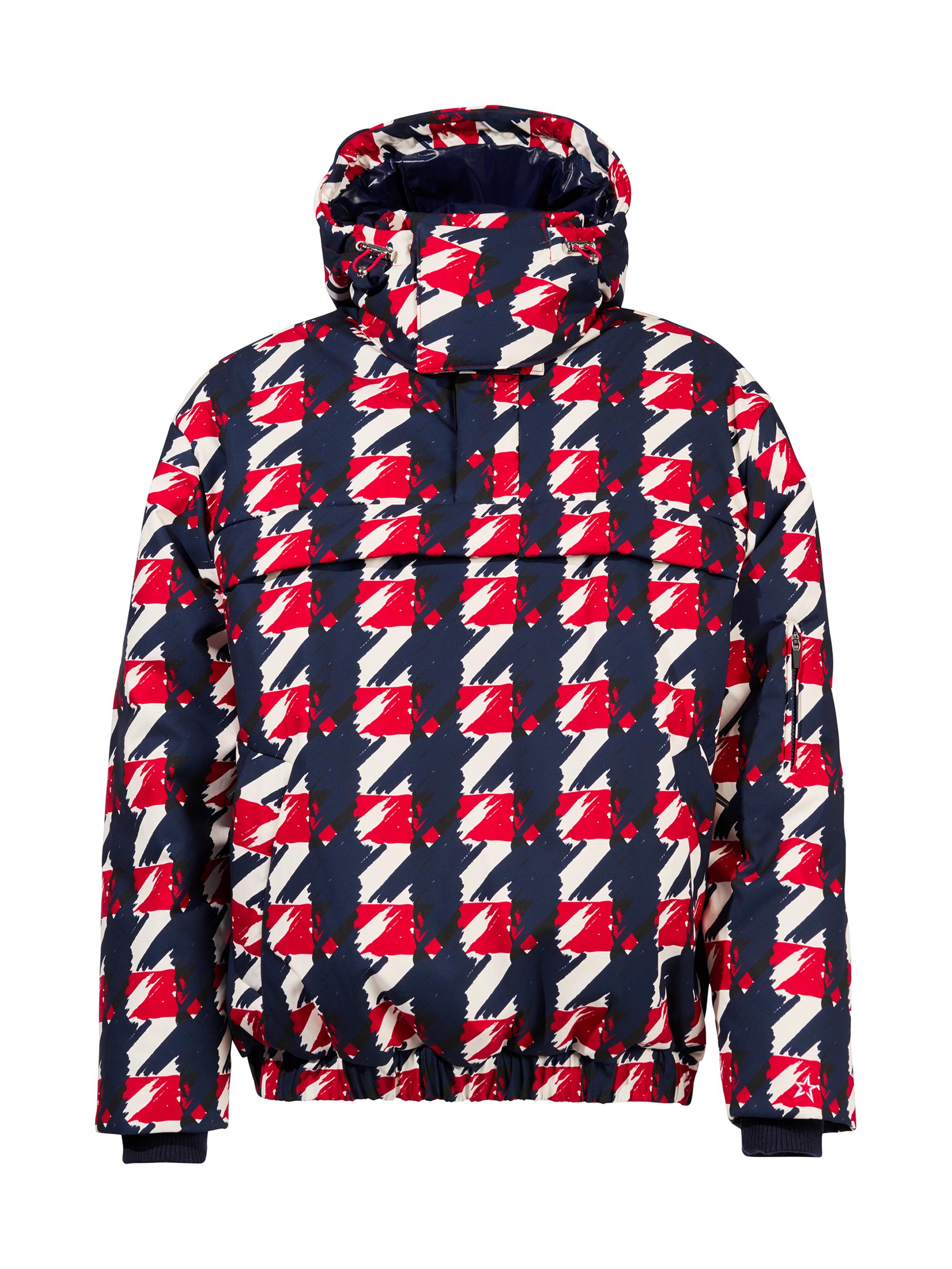 Perfect Moment Men's Thom Abstract Insulated Hooded Ski Jacket - Spray Houndstooth Red
