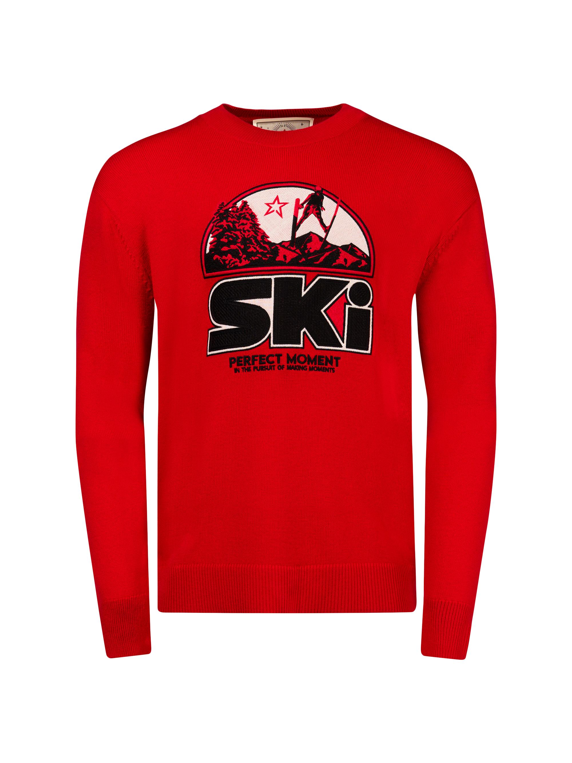 Perfect Moment Men's Adler Embroidered Merino Knit Sweater - Red