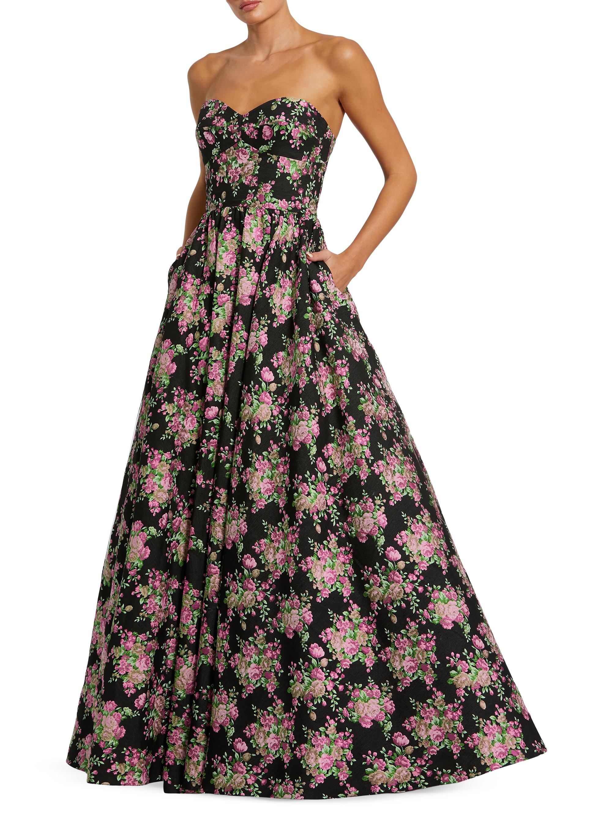 Mac Duggal Women's Floral Brocade Strapless Ballgown - Black Multi