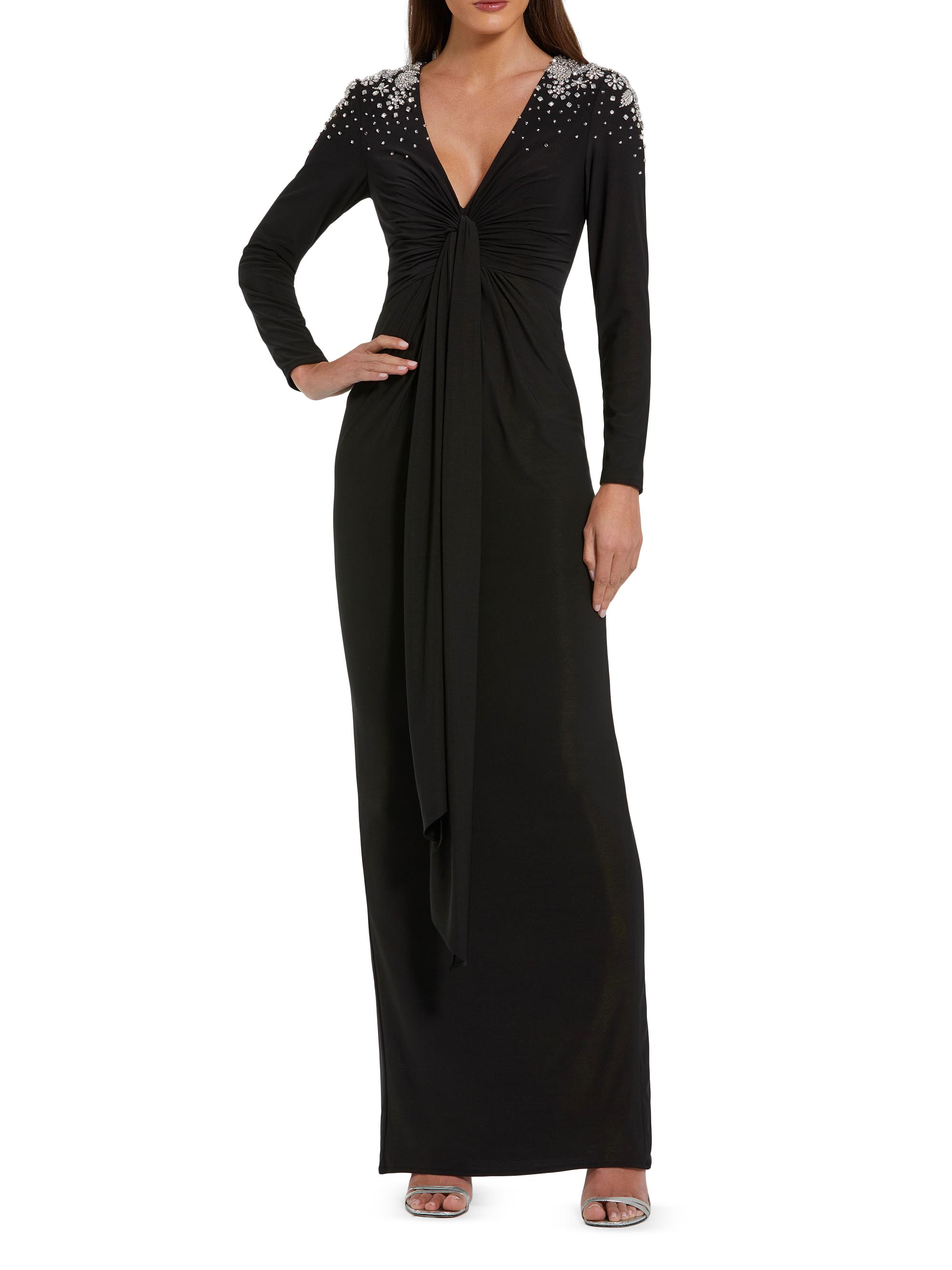 Mac Duggal Women's Jersey Embellished Knot Slip Gown - Black