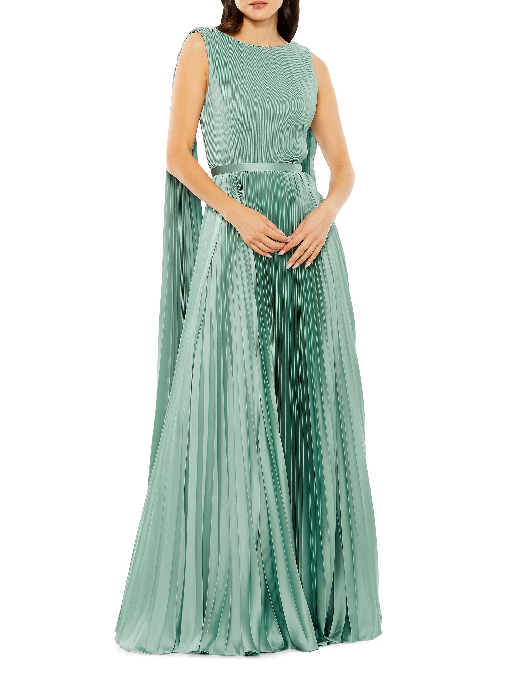 Mac Duggal Women's Pleated Charmeuse Cape A-Line Gown - Sage