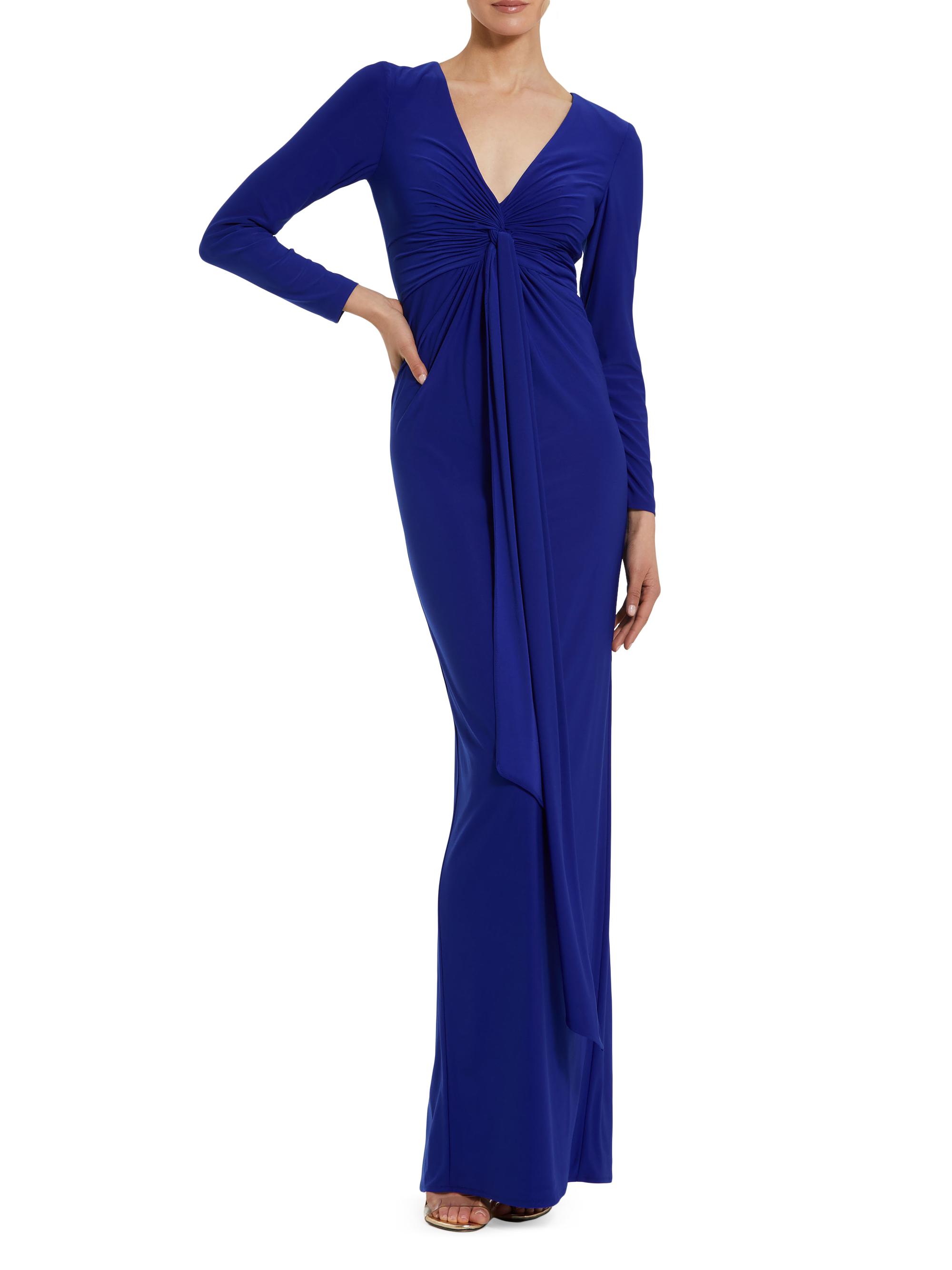 Mac Duggal Women's Jersey Twist Knot Slip Gown - Cobalt