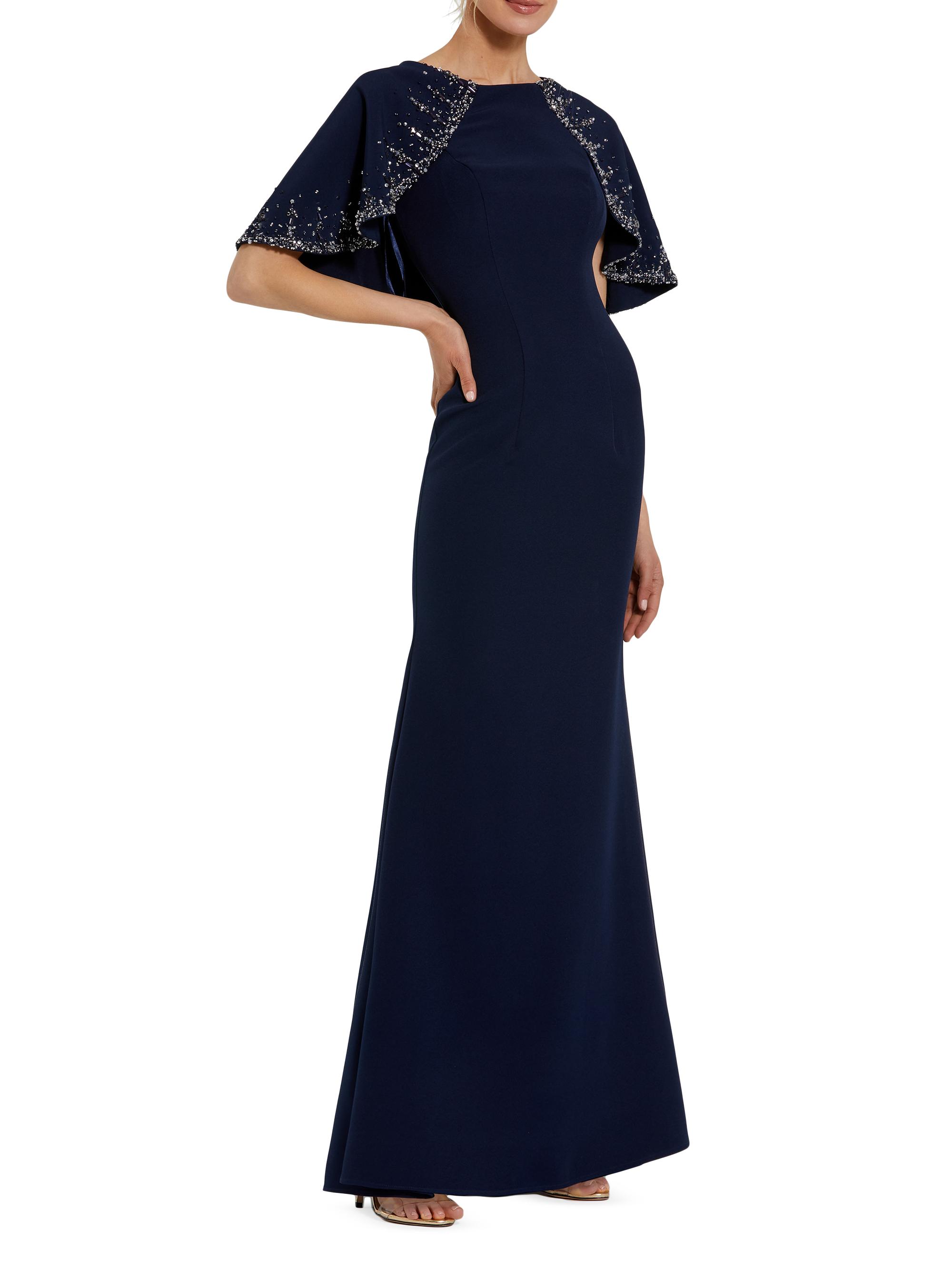Mac Duggal Women's Crêpe Beaded Shawl Column Gown - Midnight