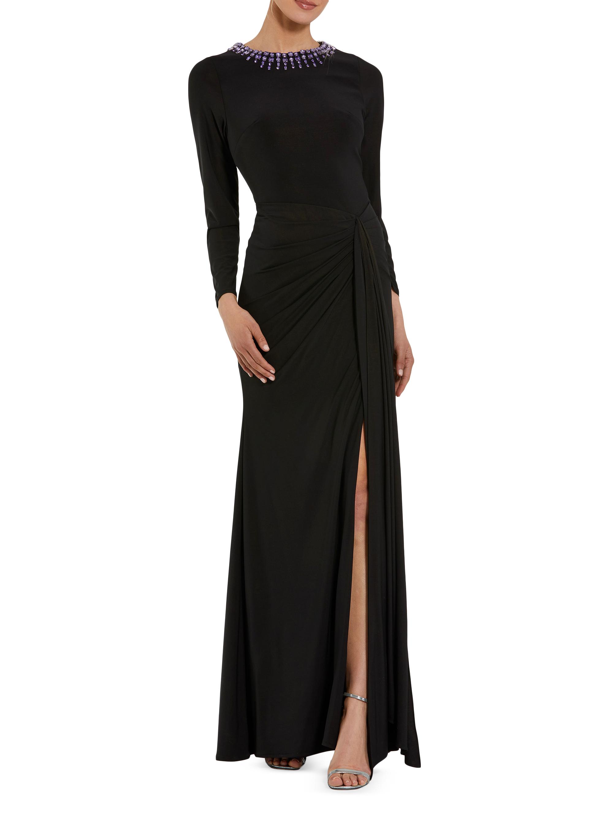 Mac Duggal Women's Jersey Beaded Neck Tie Slip Gown - Black