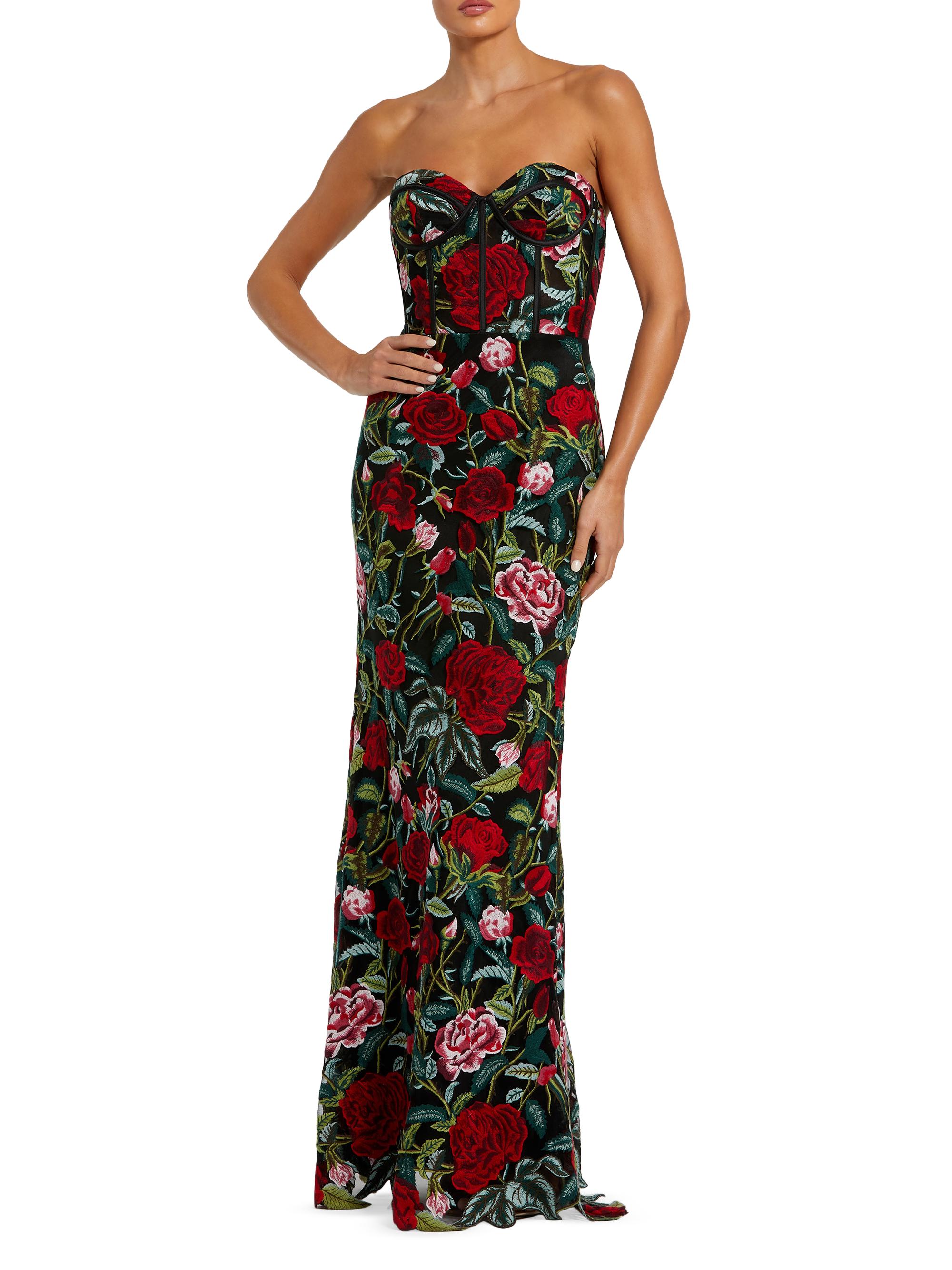 Mac Duggal Women's Floral Embroidered Bustier Column Gown - Black Multi