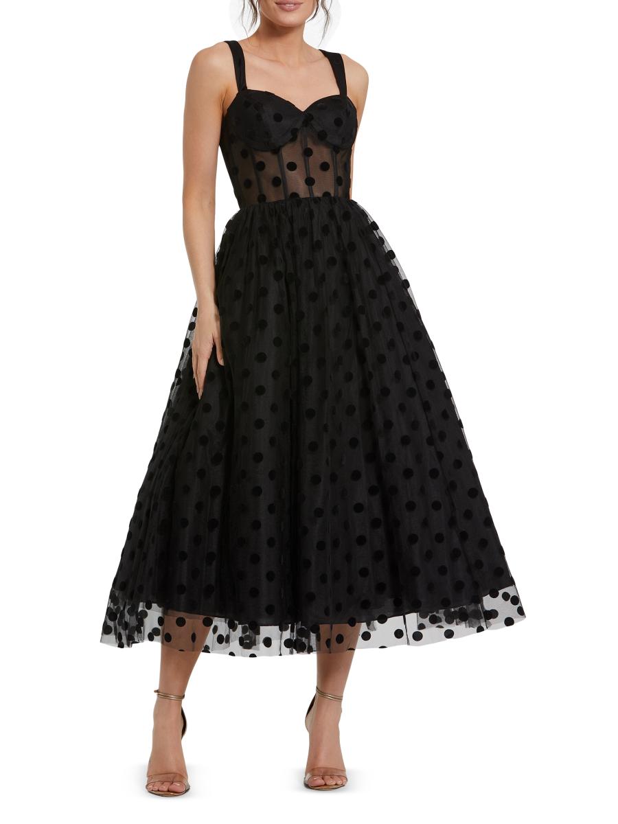 パーティードレス Mac Duggal Polka Dot Tulle Sweetheart Bustier Midi Dress Mac Duggal Polka Dot Tulle Sweetheart Bustier A-Line Midi
