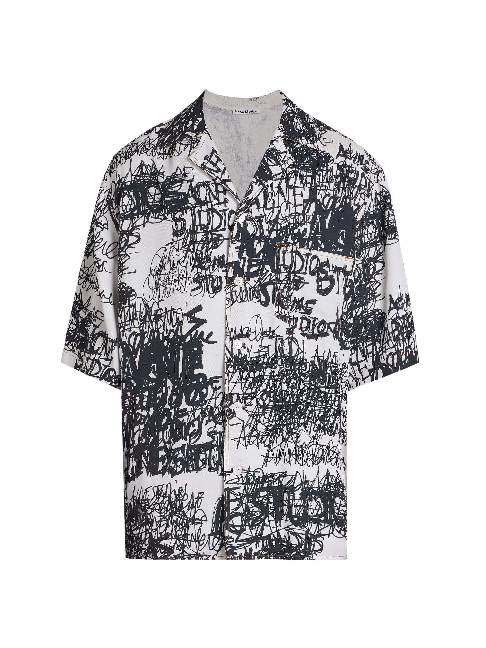 Acne Studios Men's Sowen Chaos Camp Shirt - Light Grey Black