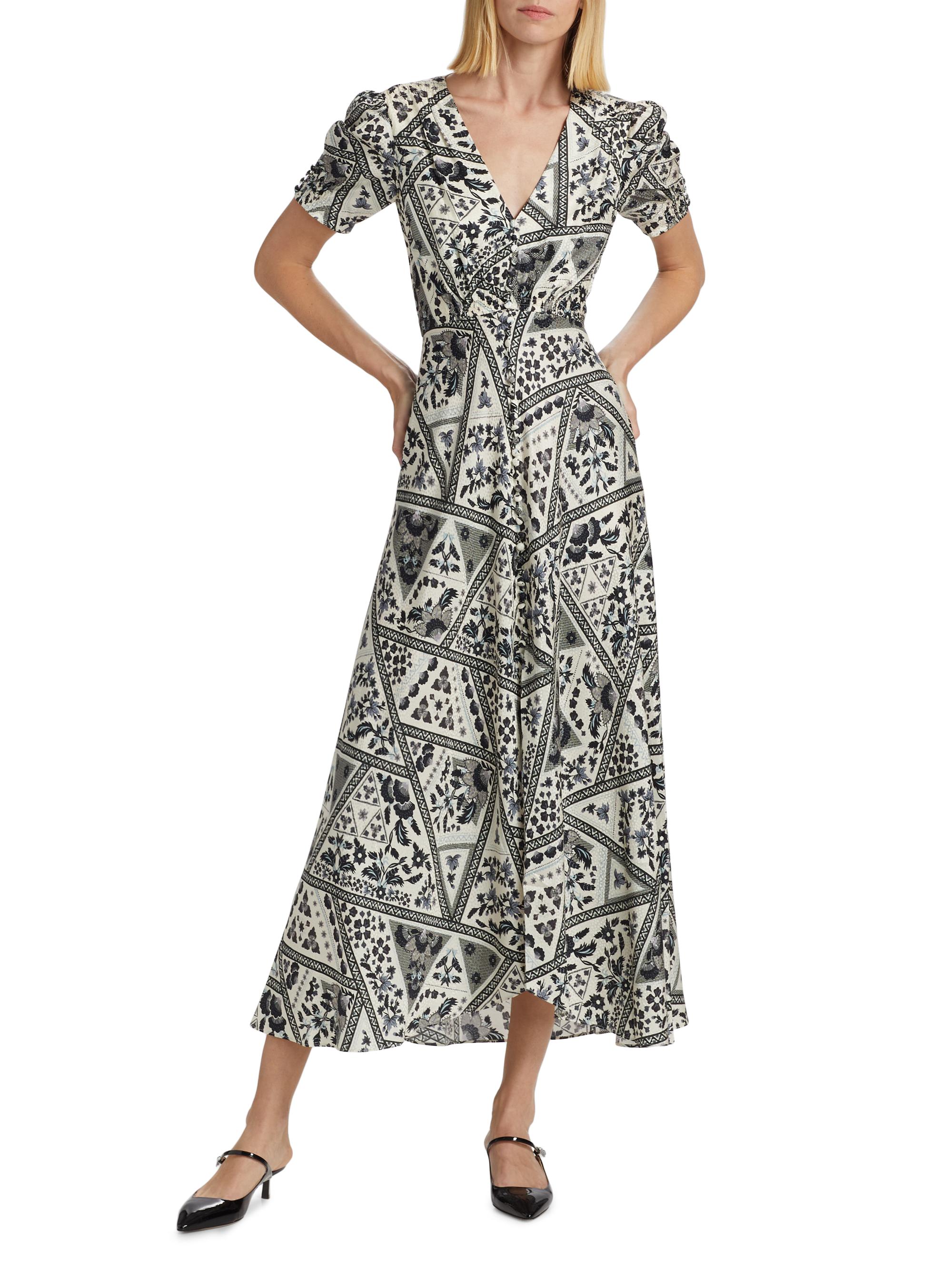 knee length dresses for ladies Saloni London - Lea Long Dress in Blossom Hidden Dragon