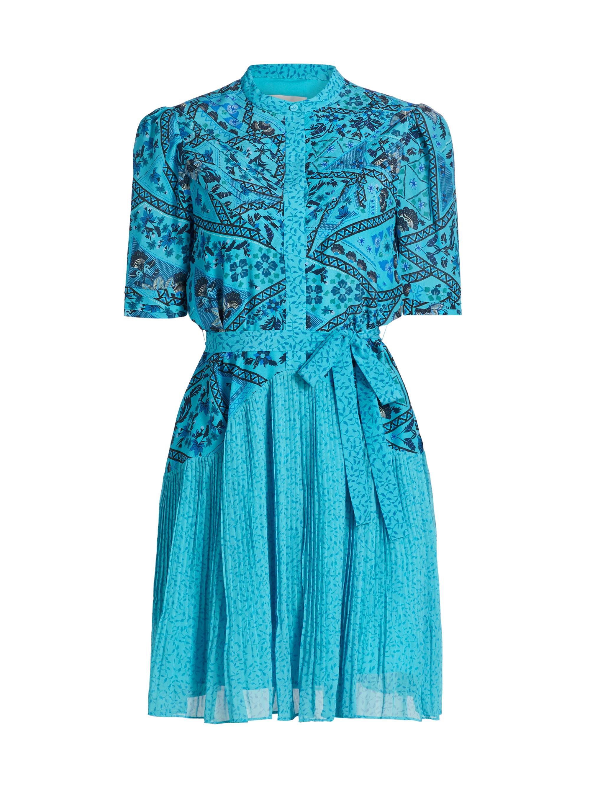 Saloni Women's Ally Pleated Silk Minidress - Alam Patch Work Sky