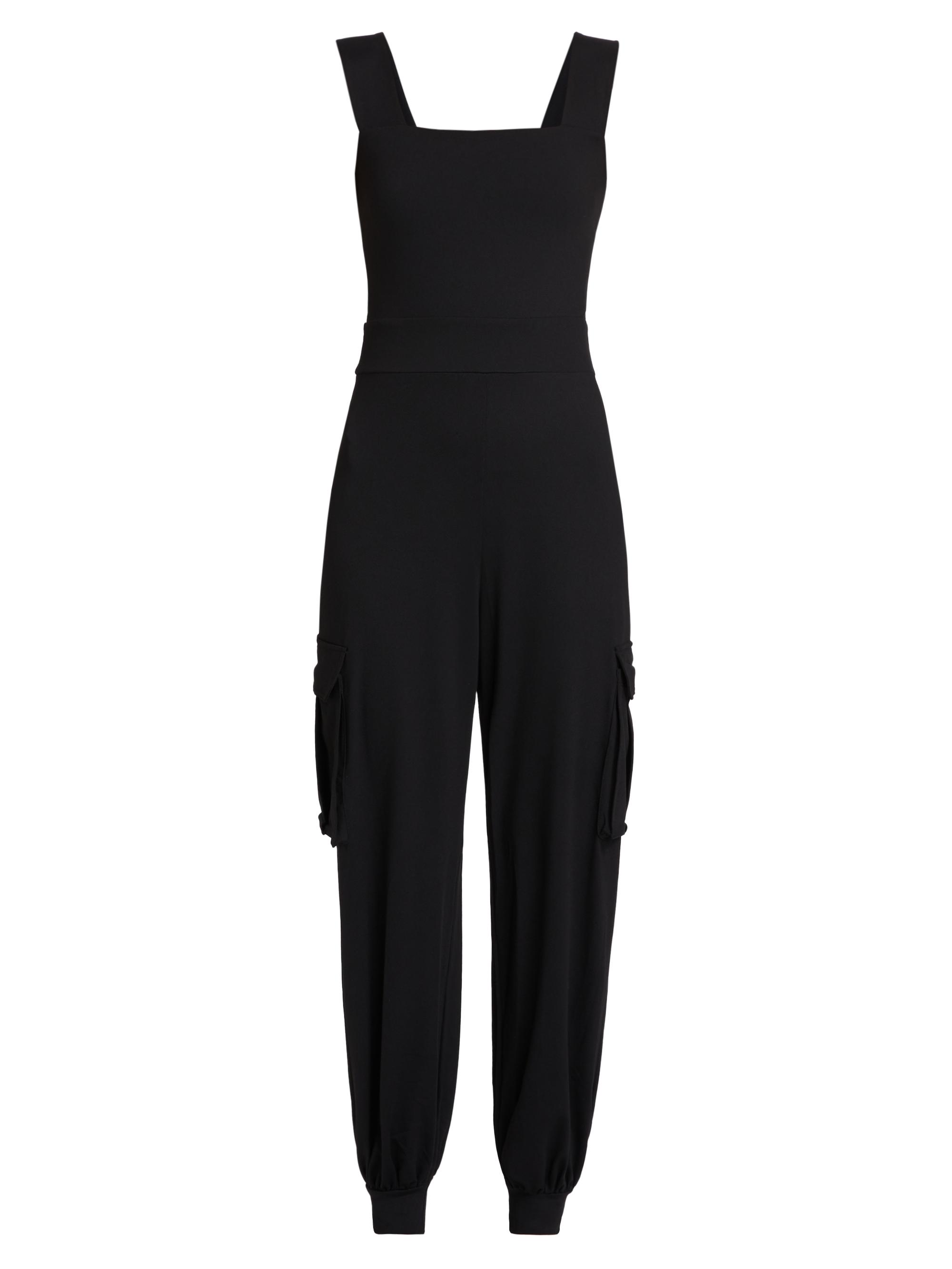 susana monaco Women's Cargo Wide-Strap Jumpsuit - Black