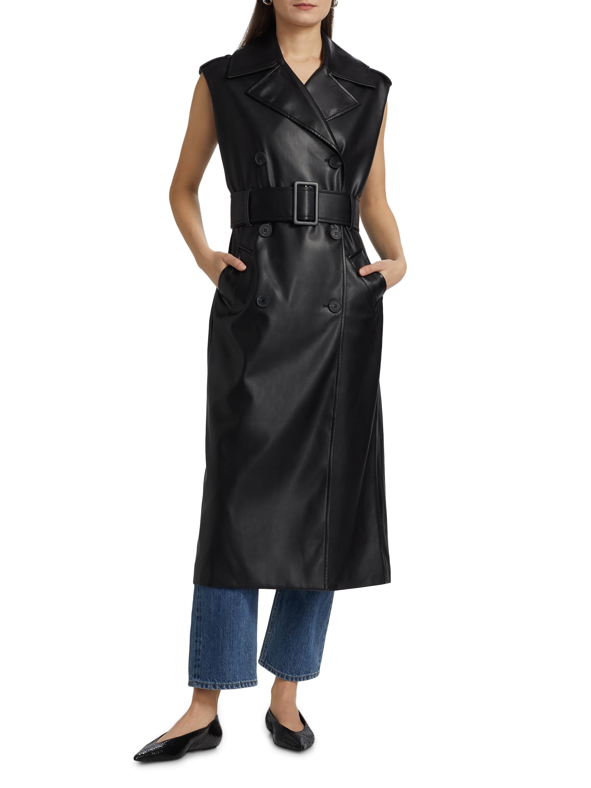 susana monaco Faux Leather Sleeveless Trench Coat Saks Fifth Avenue