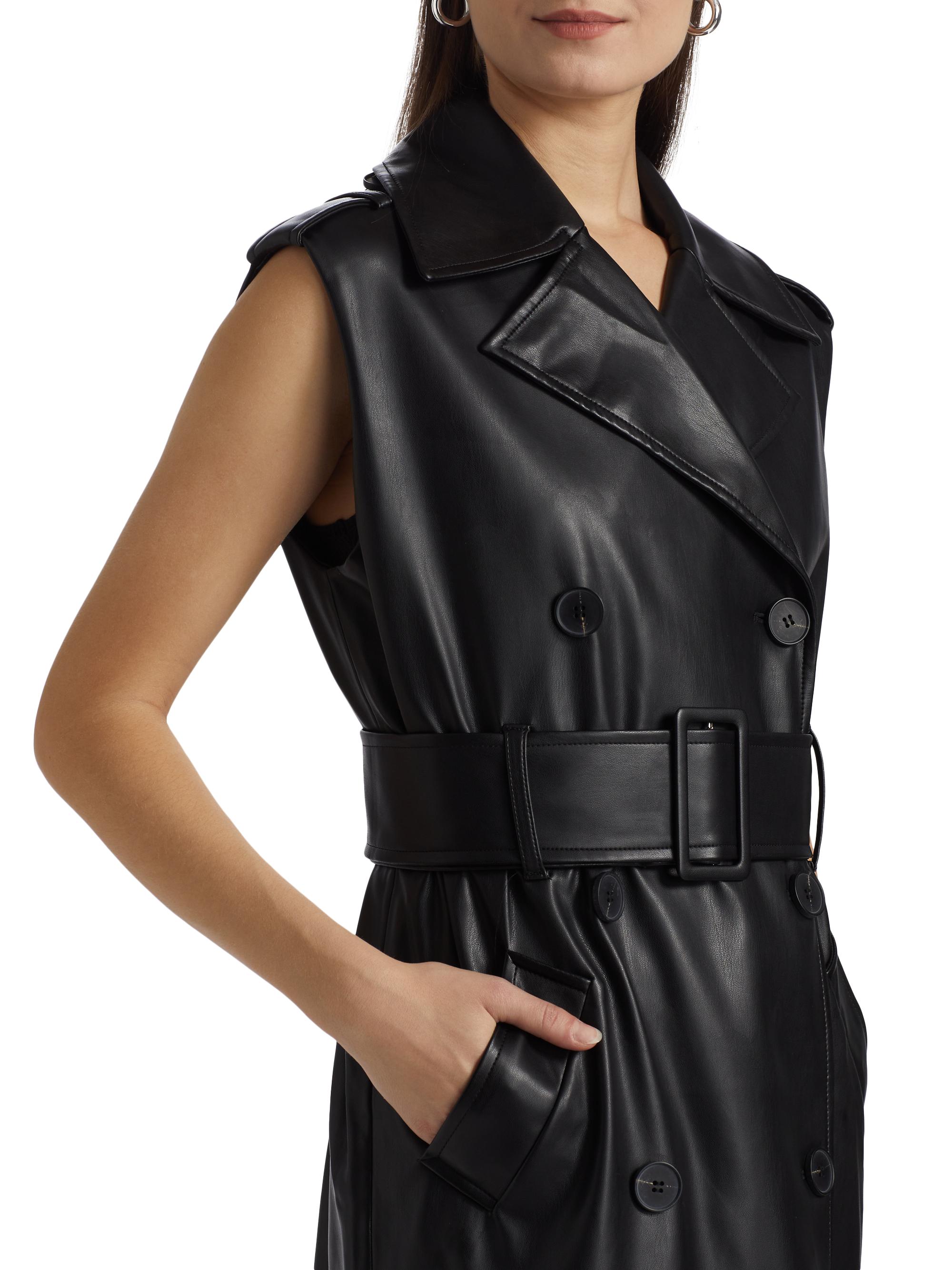 susana monaco Faux Leather Sleeveless Trench Coat Saks Fifth Avenue