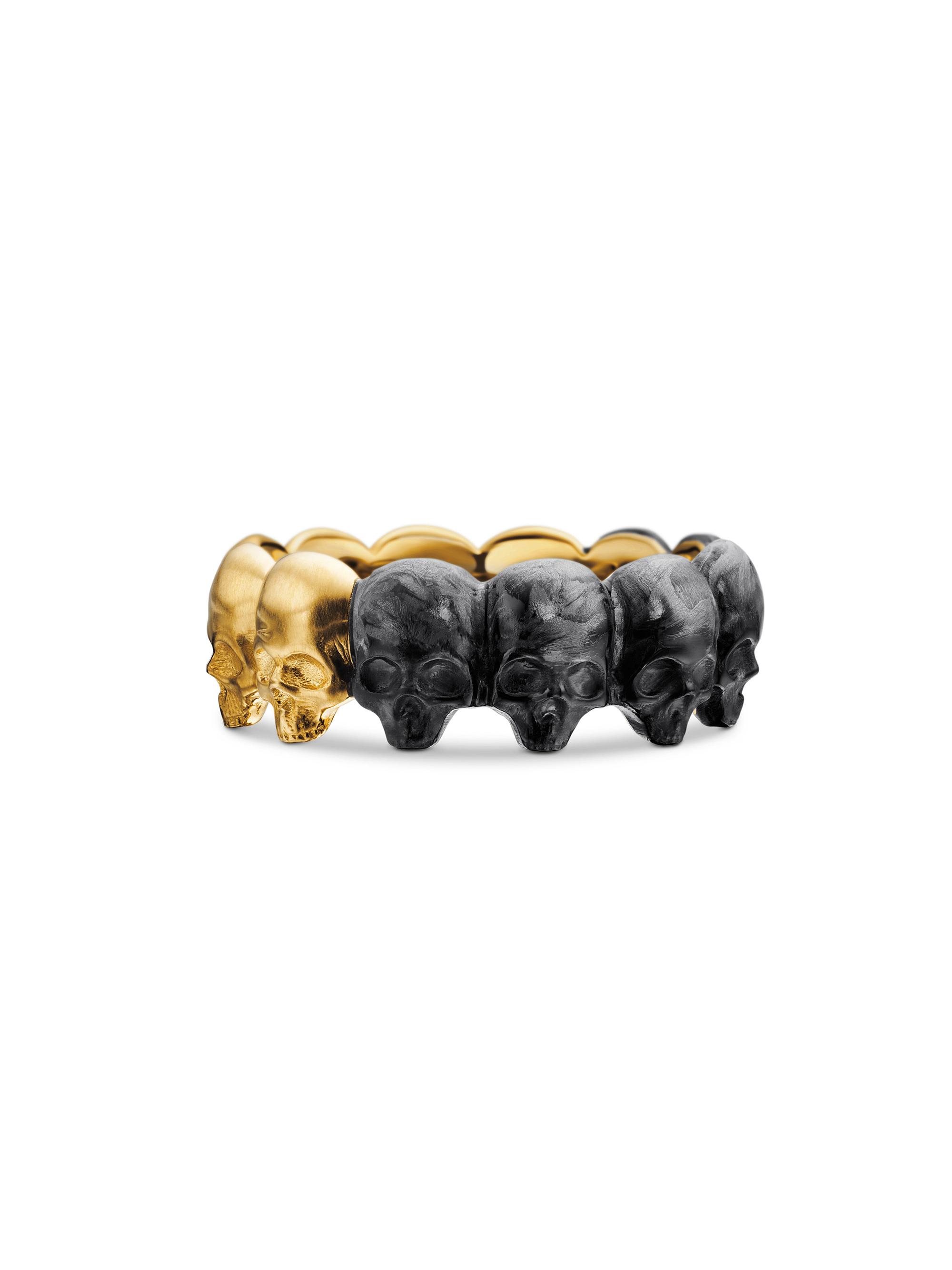 David Yurman Men's Memento Mori Skull Band Ring in 1K Yellow Gold - Forged Carbon