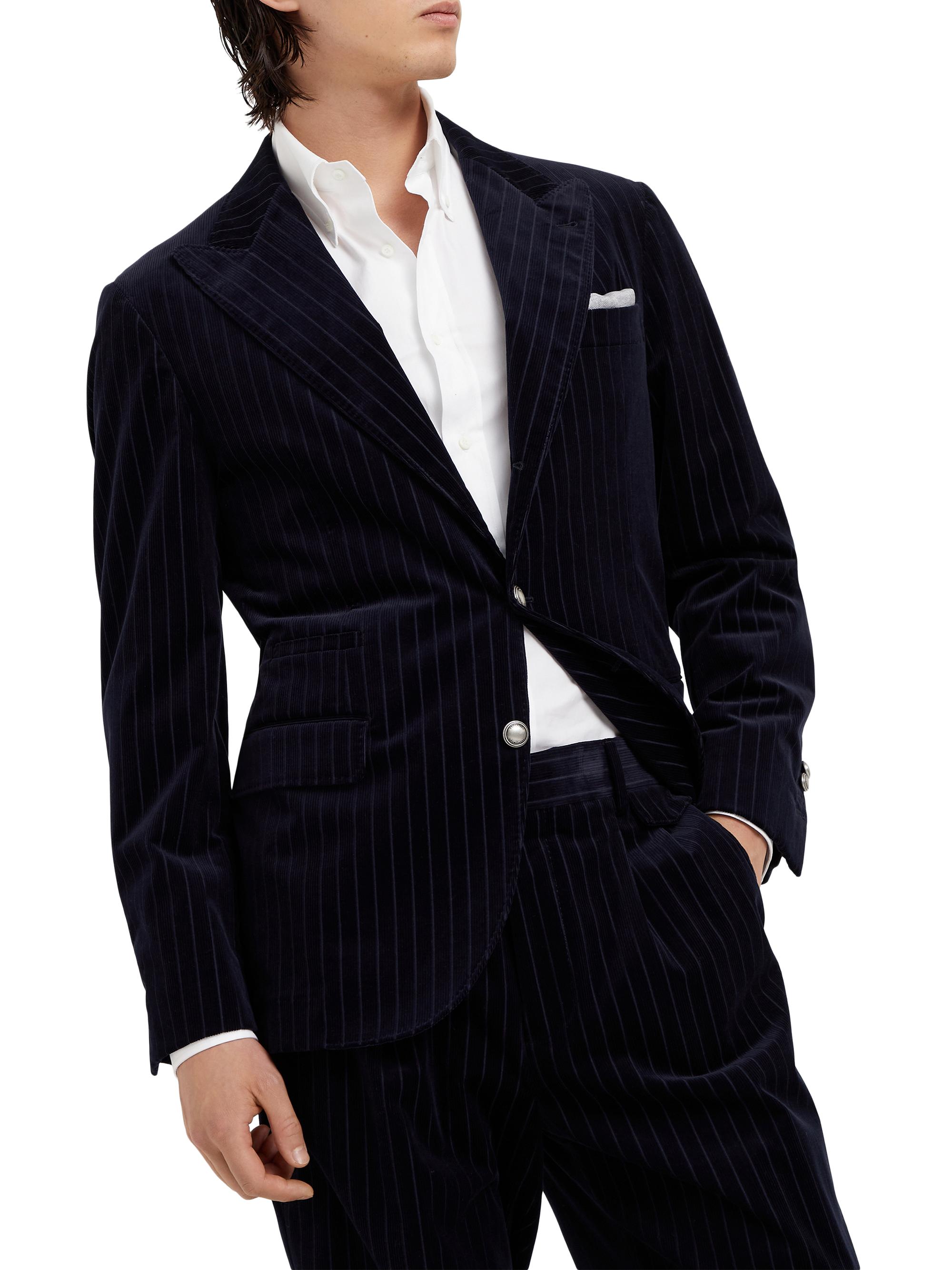 Brunello Cucinelli Men's Comfort Cotton Pinstripe Corduroy Deconstructed Blazer - Navy Blue