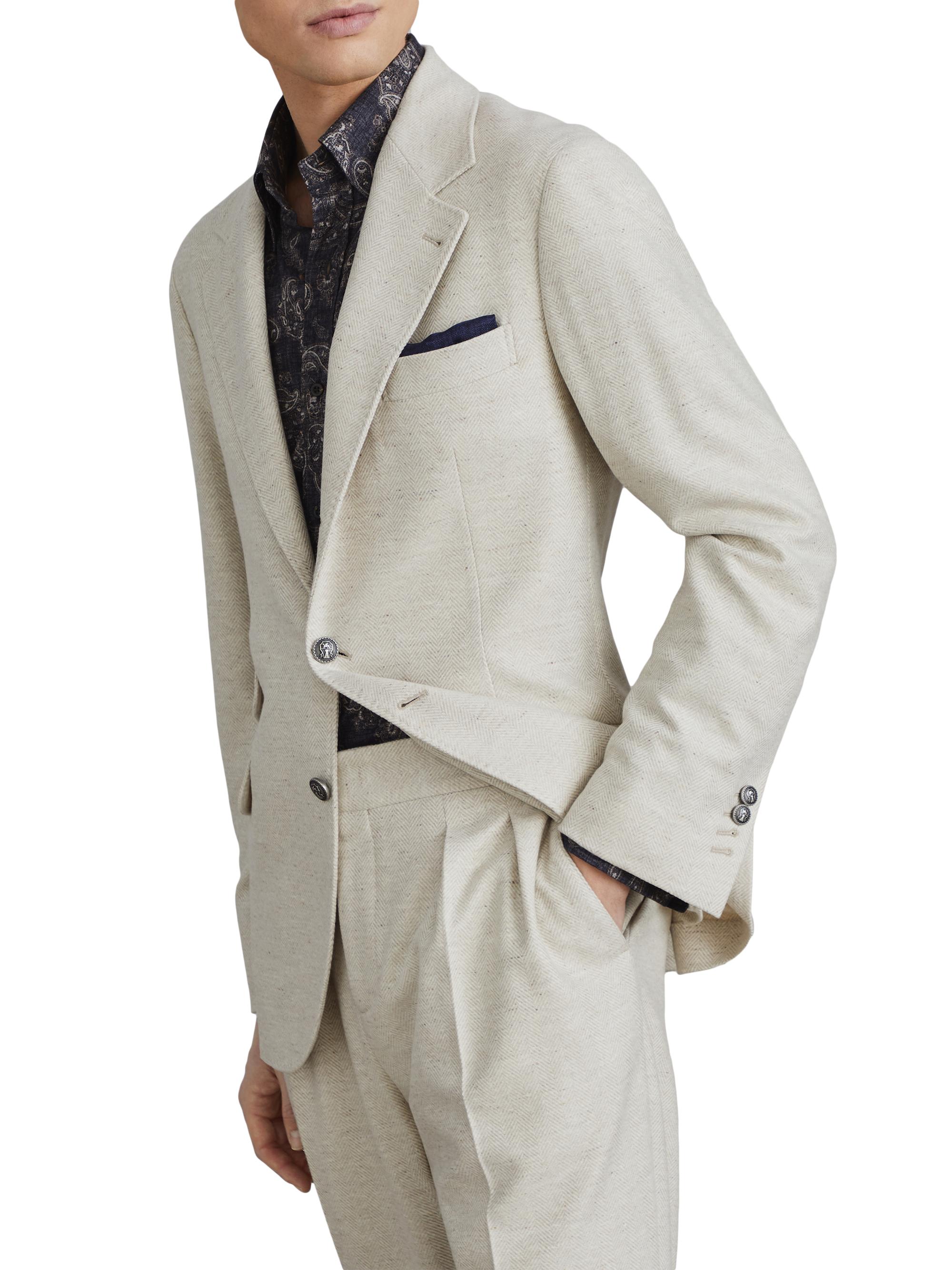 Brunello Cucinelli Men's Wool and Cashmere Chevron Deconstructed Cavallo Blazer - Butter