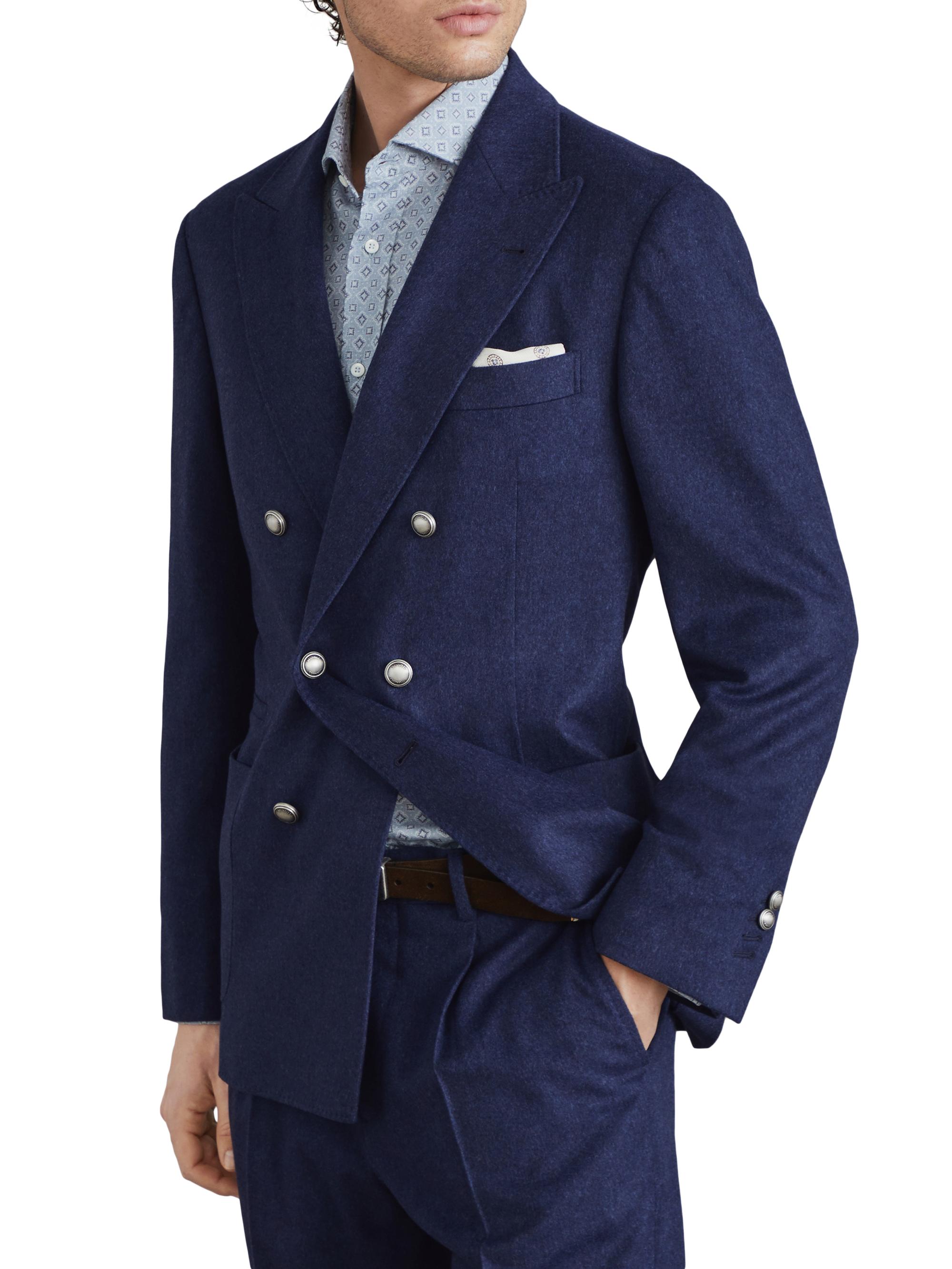 Brunello Cucinelli Men's One and a Half Breasted Deconstructed Blazer - Marine