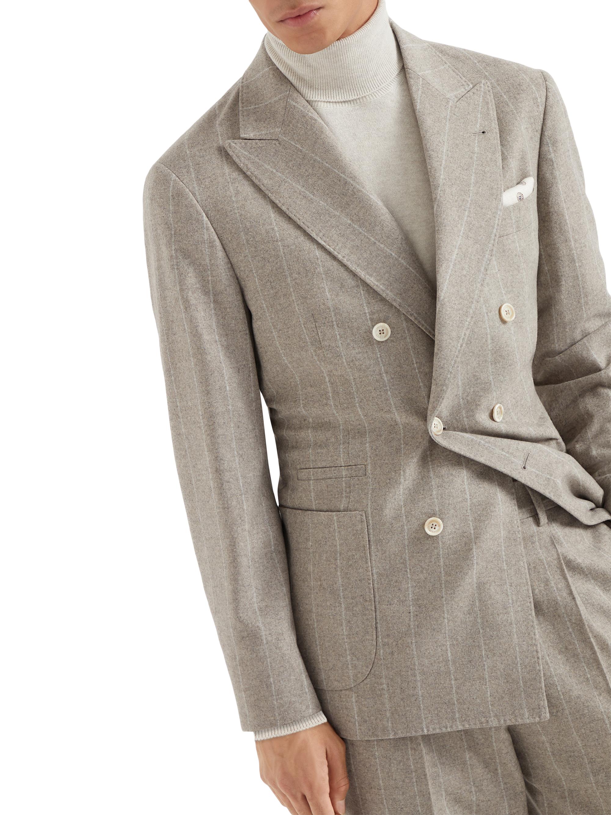 Brunello Cucinelli Men's One and a Half Breasted Deconstructed Blazer with Patch Pockets - Stone Grey