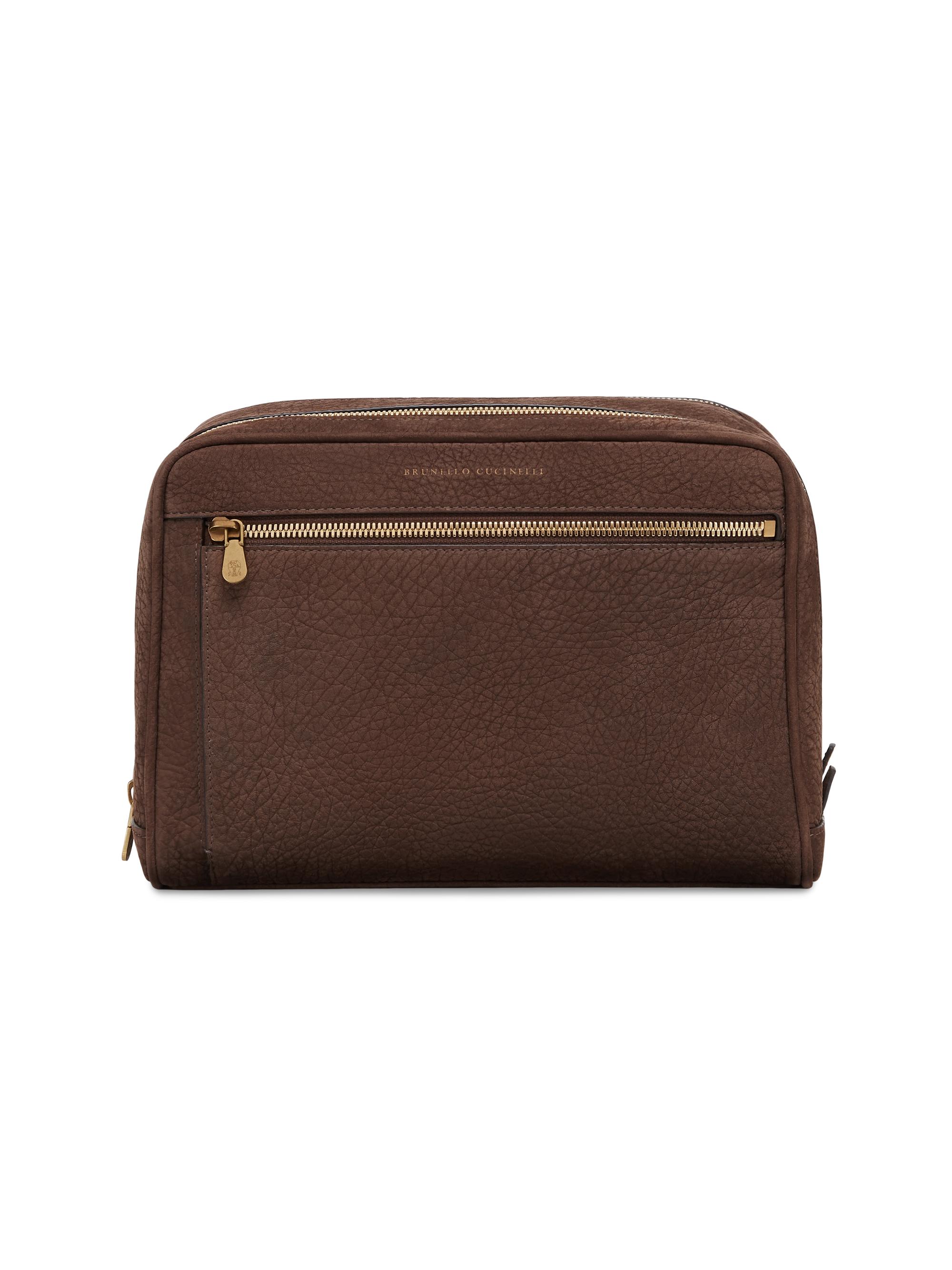 Brunello Cucinelli Men's Nubuck Beauty Case with Double Zipper - Brown