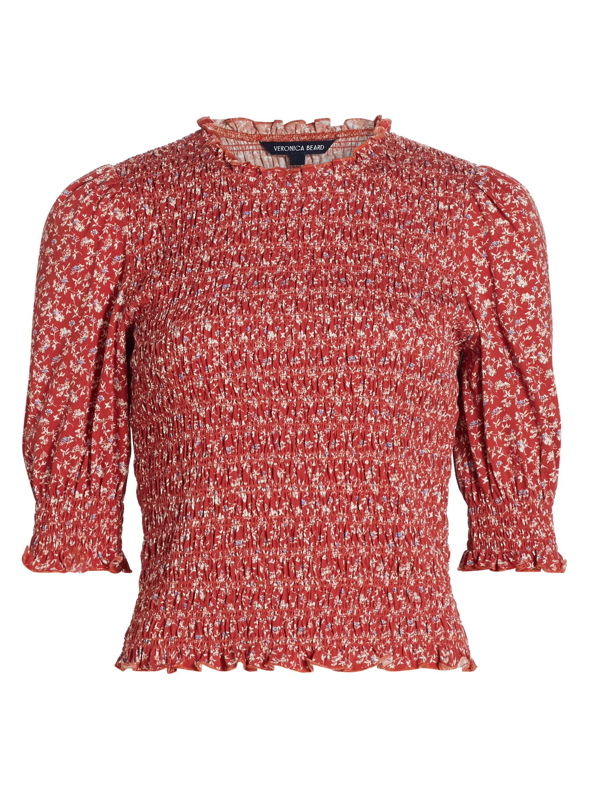Veronica Beard Women's Langston Floral Smocked Top - Brick Red White