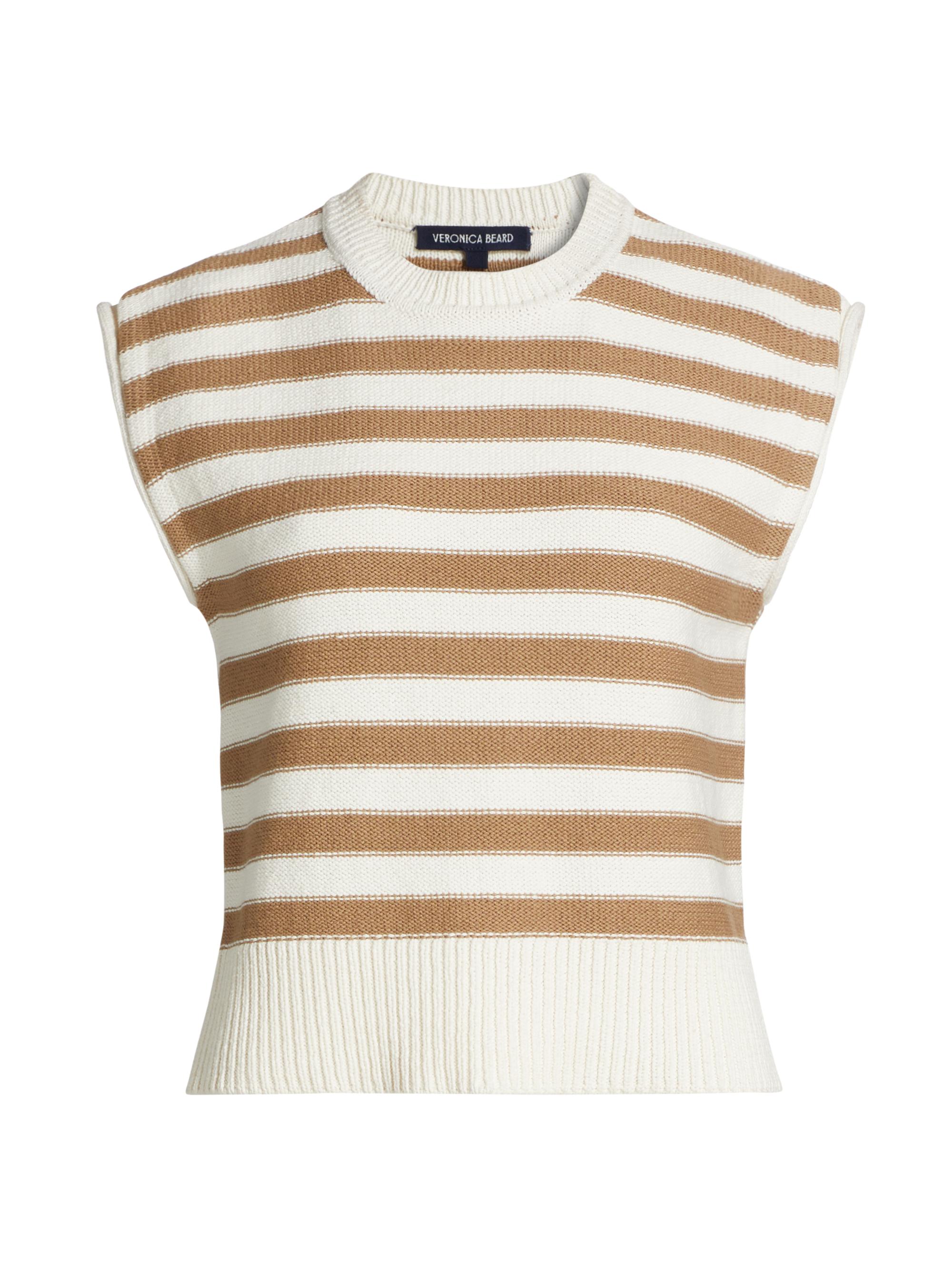 Veronica Beard Women's Vera Striped Cotton Cap-Sleeve Sweater - Off White Khaki
