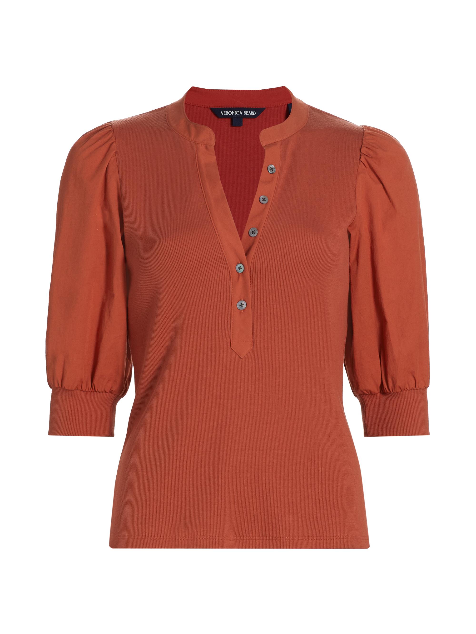 Veronica Beard Women's Coralee Puff-Sleeve Henley Top - Brick Red