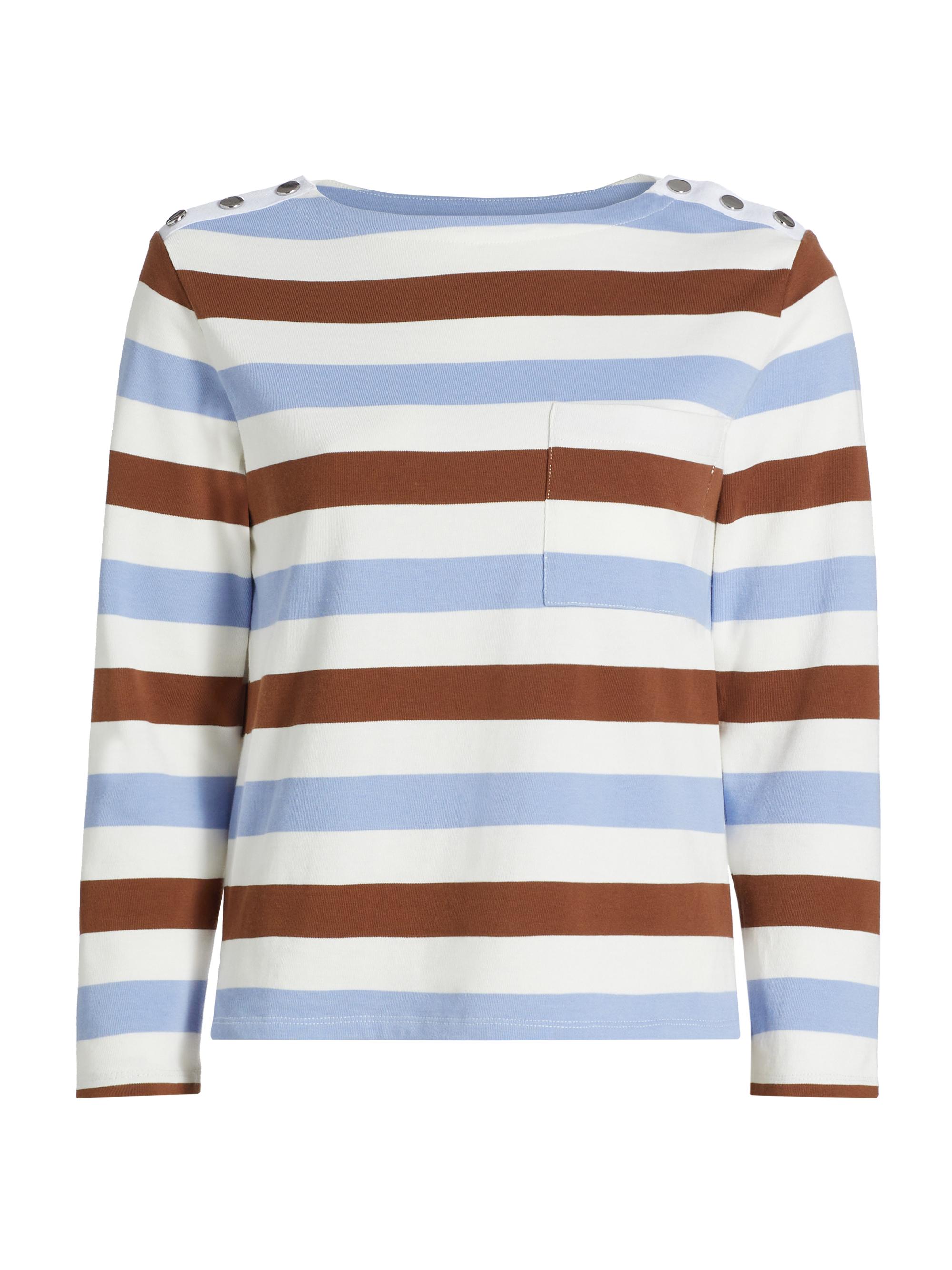 Veronica Beard Women's Hovey Striped Boatneck Top - White Hydrangea Deep Ochre