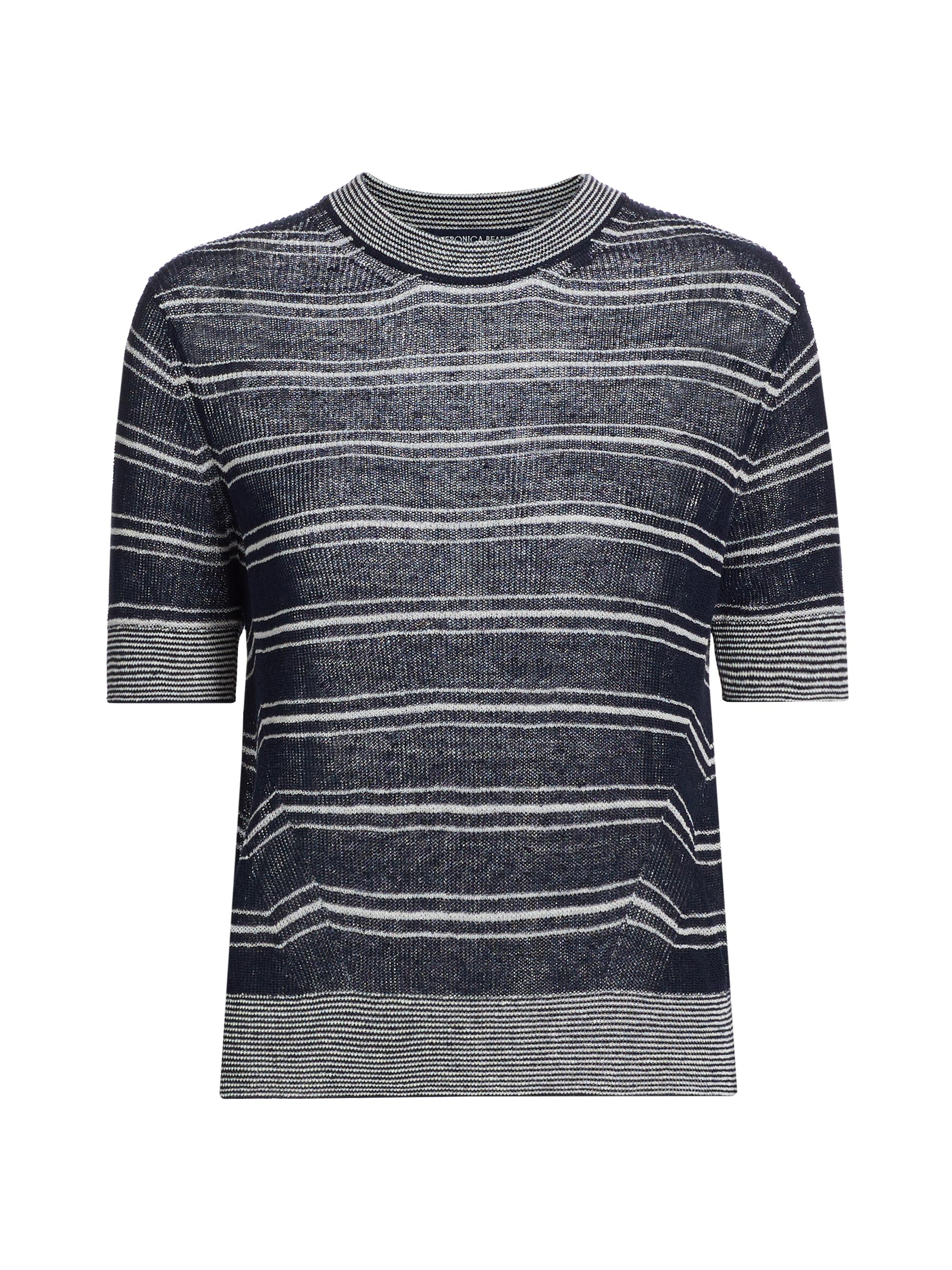 Veronica Beard Women's Tula Striped Linen-Blend Knit Top - Navy White