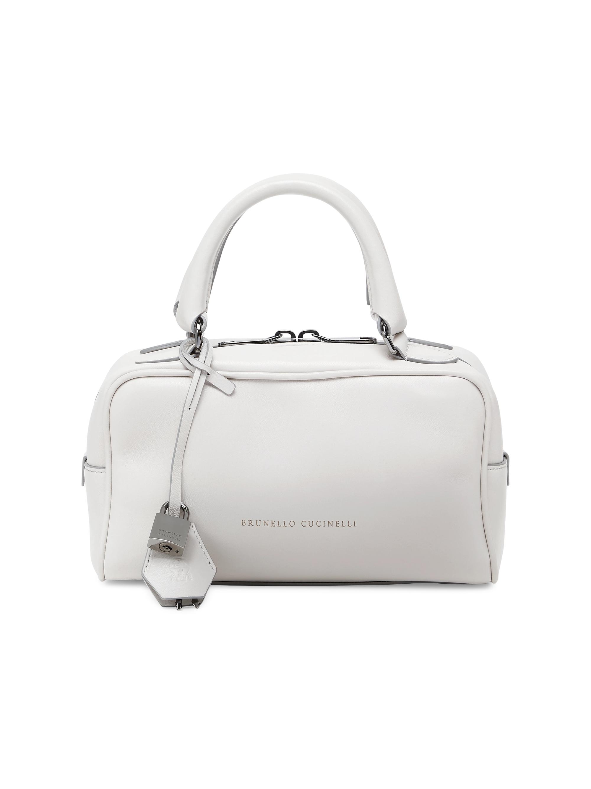 Brunello Cucinelli Women's Wet Effect Nappa Leather Boston Bag - Light Grey