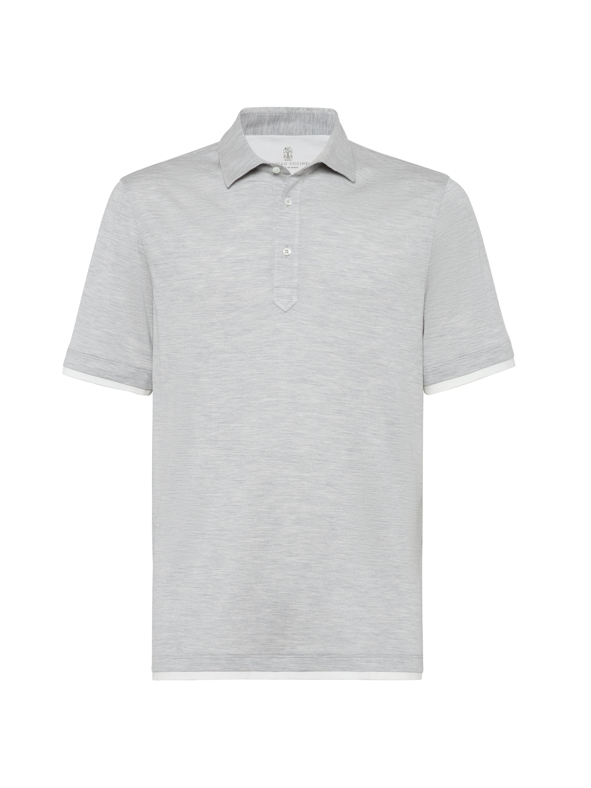 Brunello Cucinelli Men's Silk and Cotton Lightweight Jersey Polo Shirt - Pearl Grey