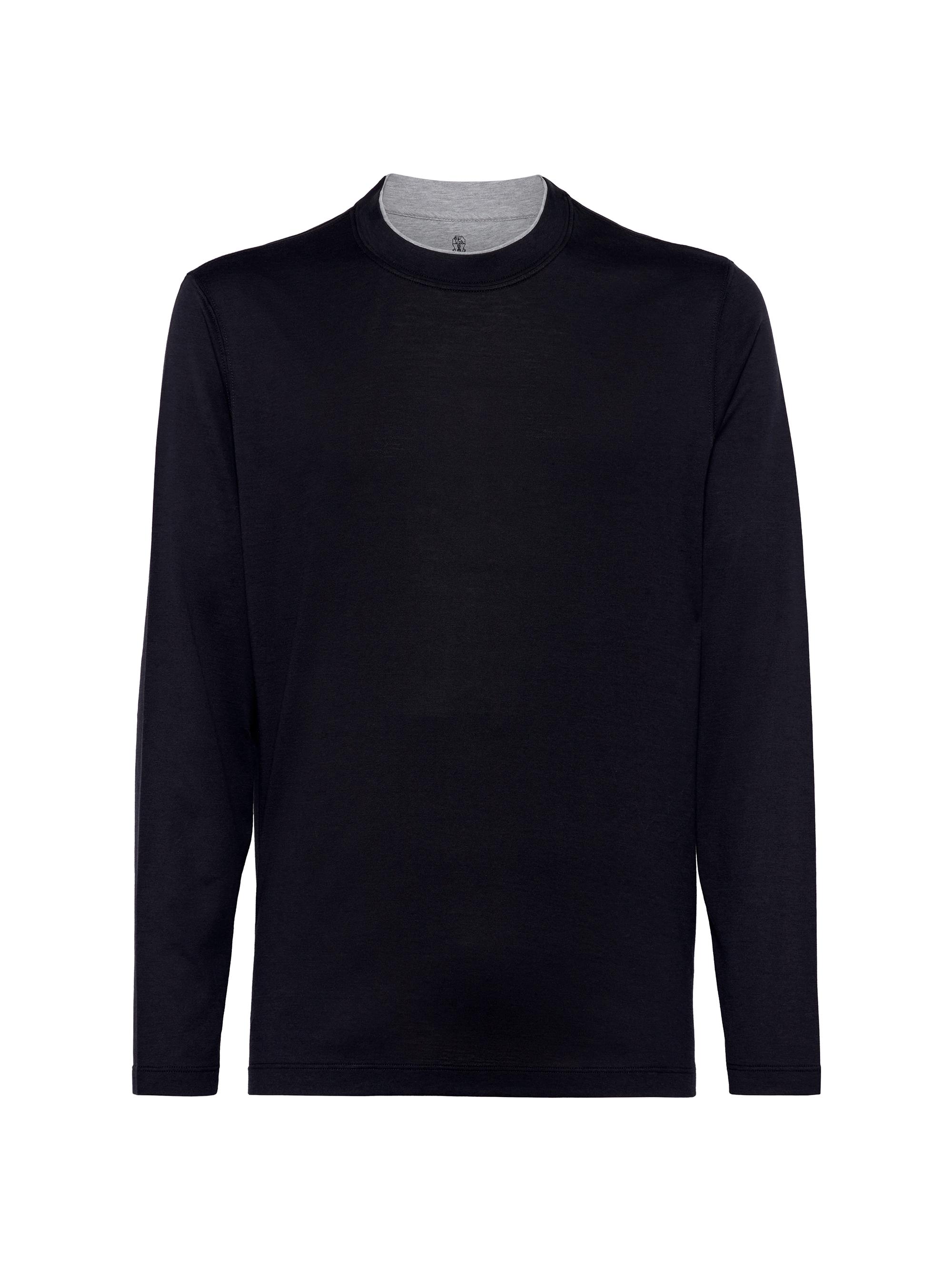 Brunello Cucinelli Men's Lightweight Jersey T-Shirt with Contrast Detail - Navy Blue