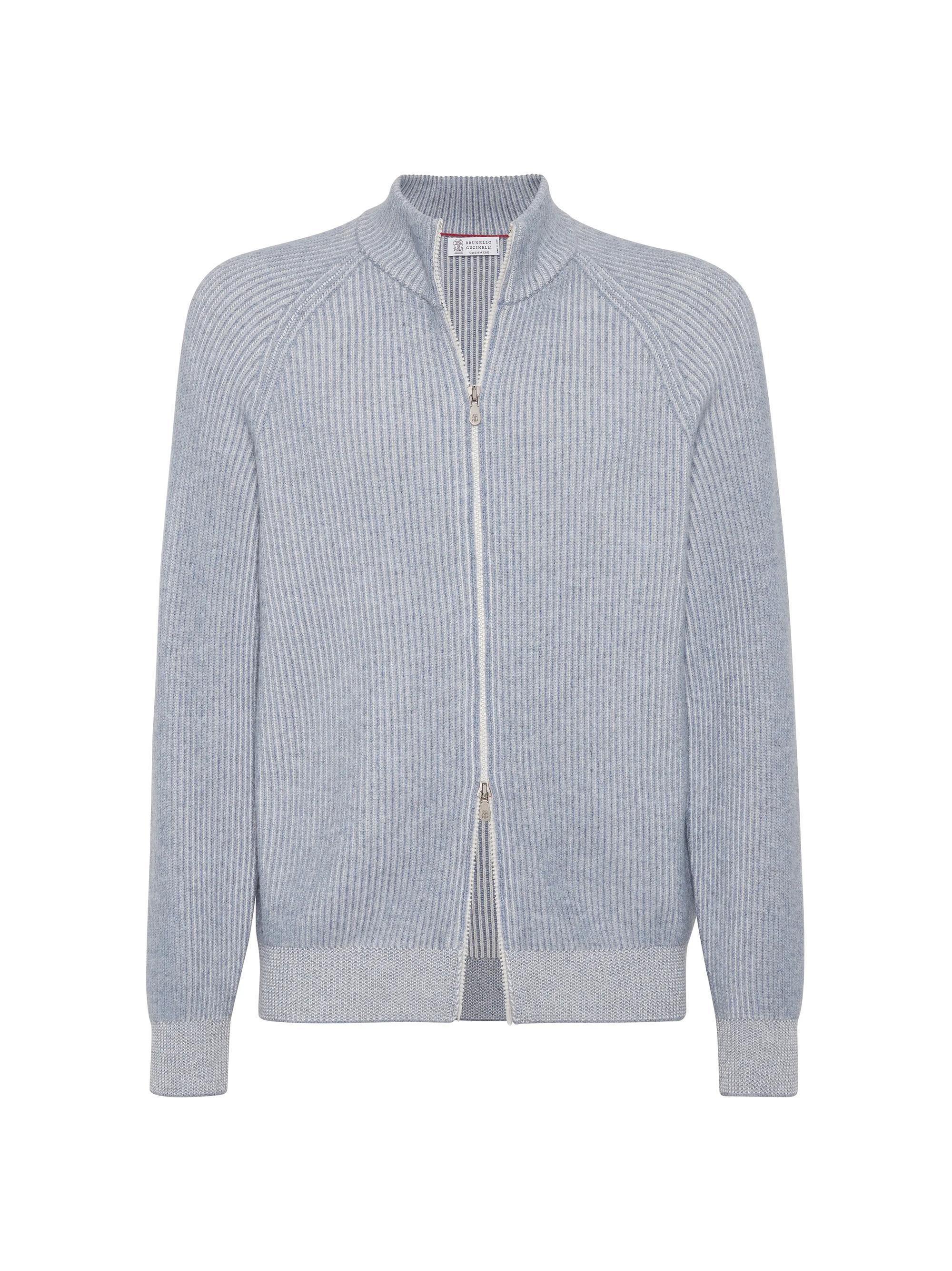 Brunello Cucinelli Men's Cashmere Vanis English Rib Turtleneck Cardigan with Zipper - Marine Blue