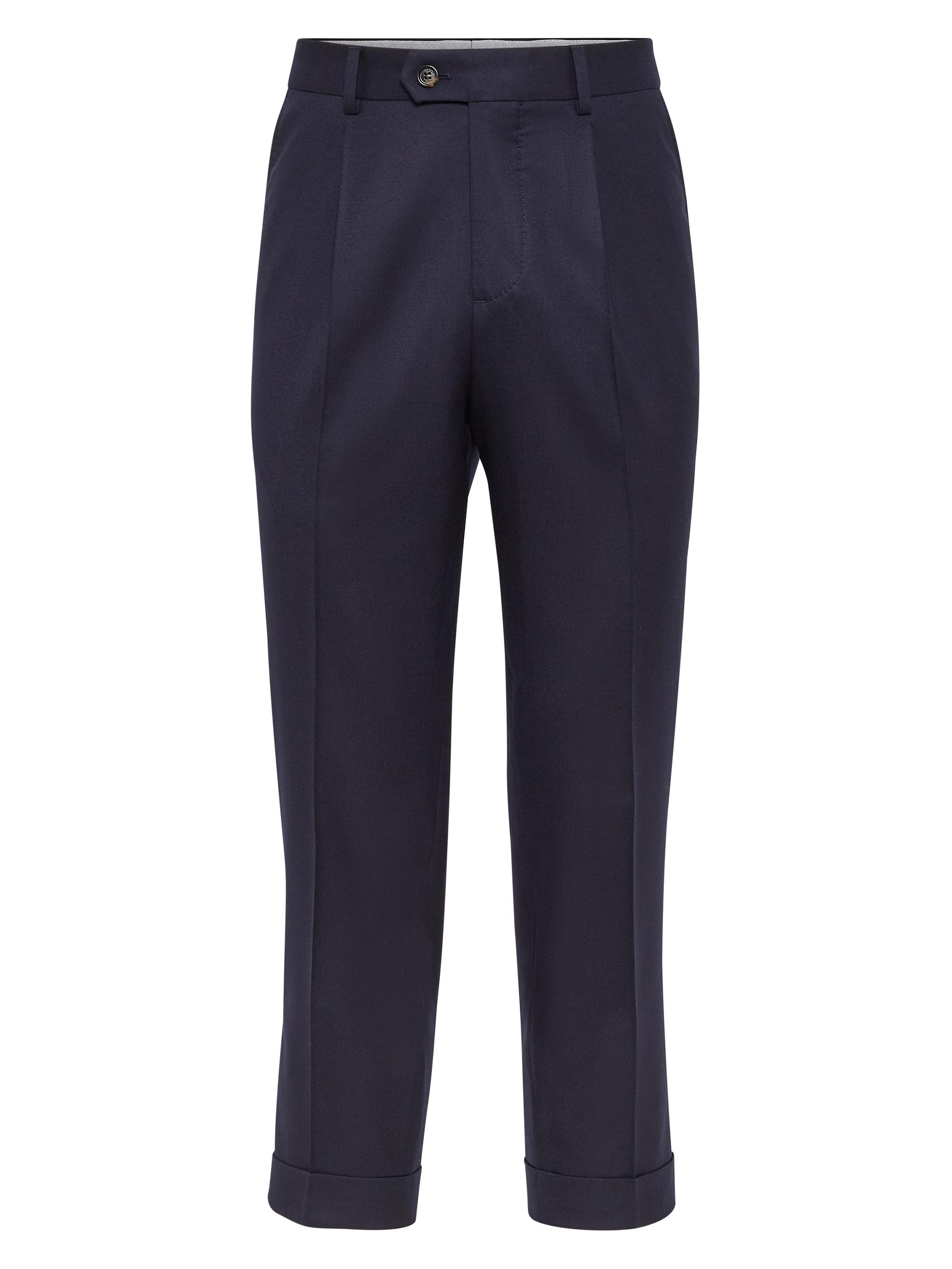 Brunello Cucinelli Men's Virgin Wool Flannel Leisure Fit Trousers - Blue