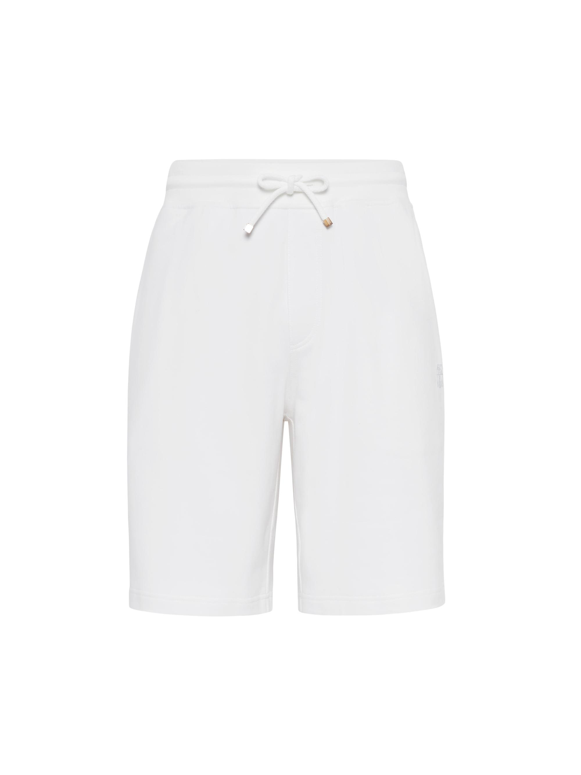 Brunello Cucinelli Men's Cotton French Terry Bermuda Shorts with Drawstring - Off White