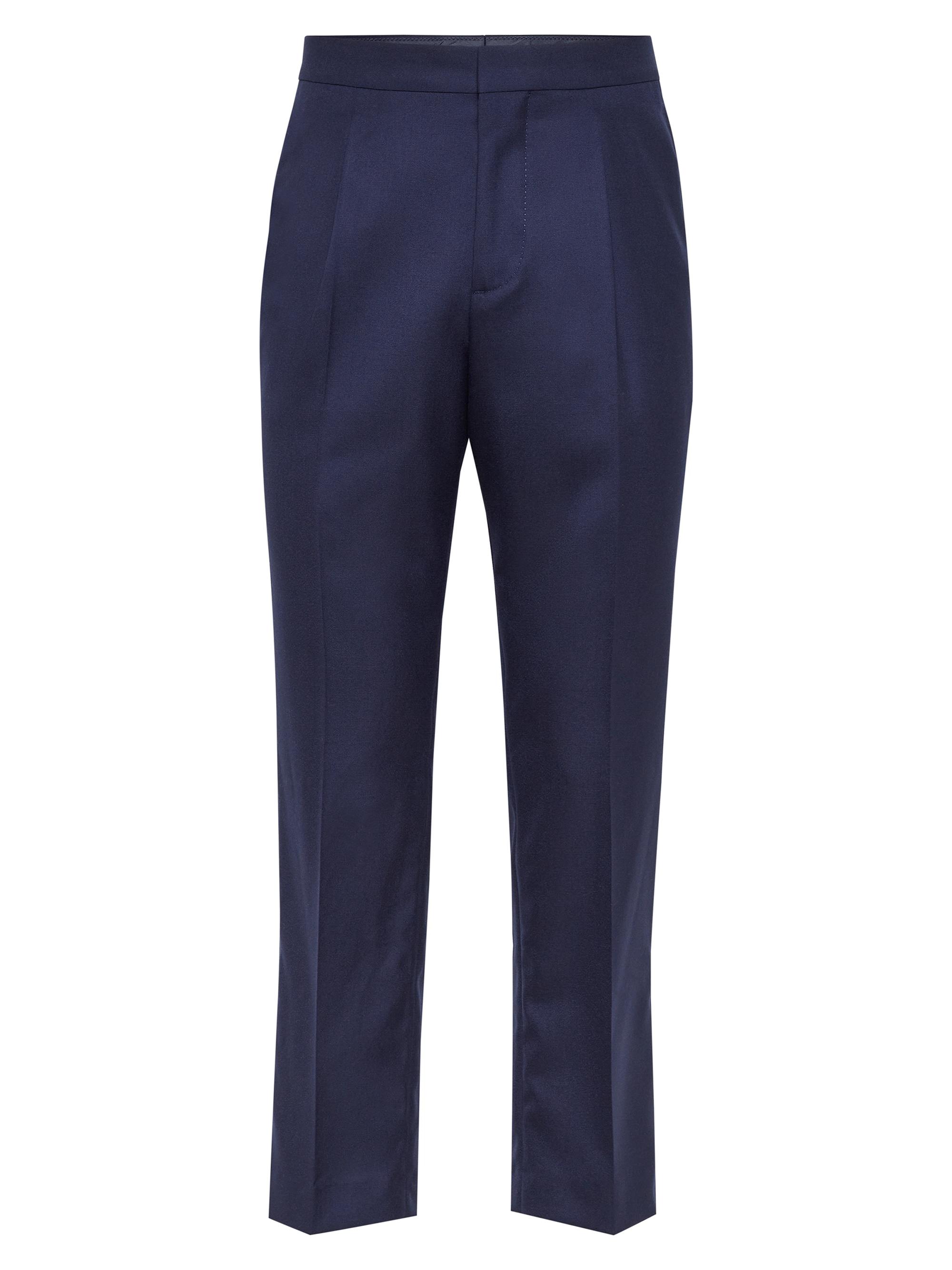Brunello Cucinelli Men's Cashmere Tuxedo Trousers with Pleats - Navy Blue