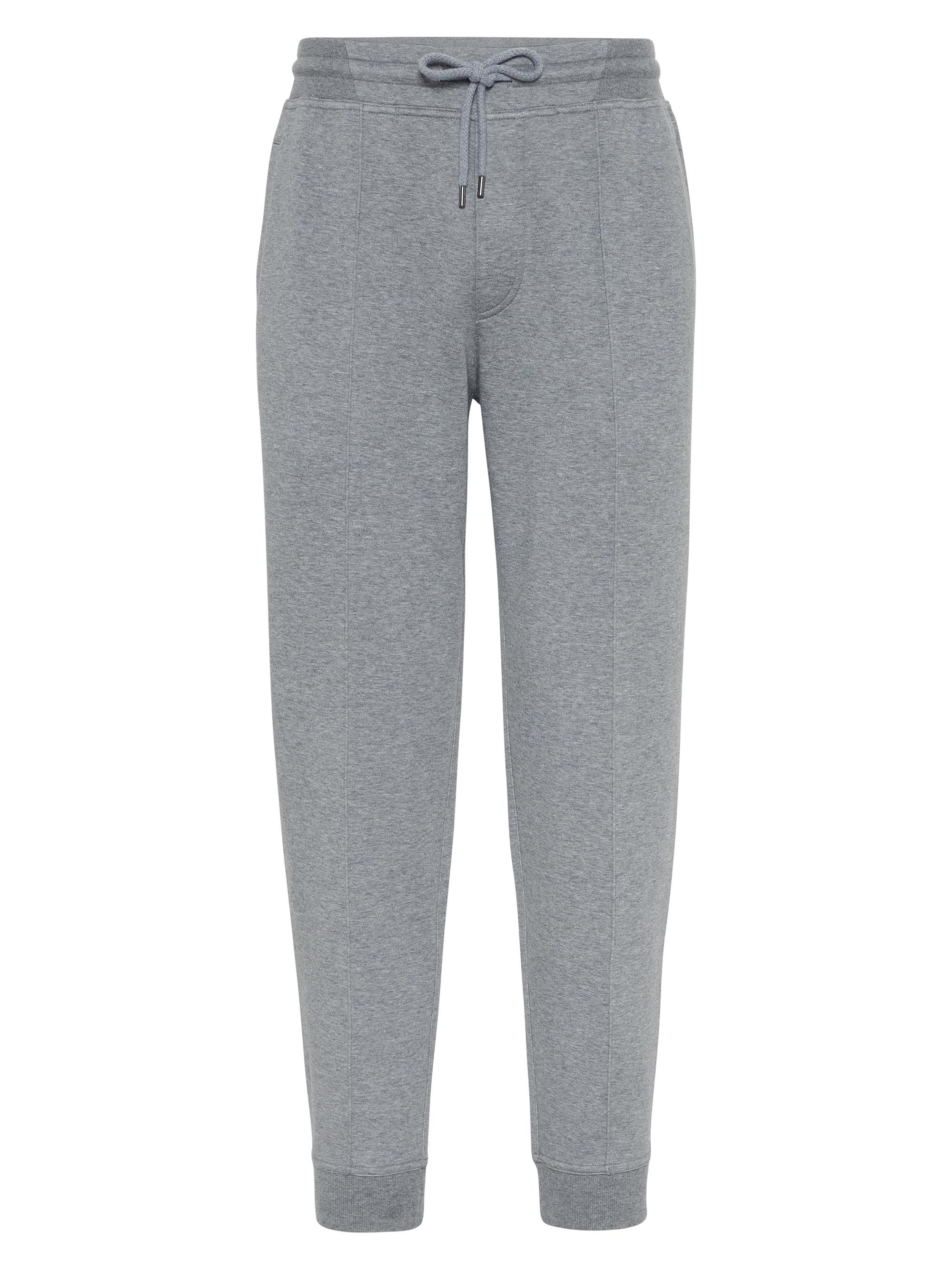 Brunello Cucinelli Men's French Terry Double Cloth Trousers with Crete Detail - Dark Grey