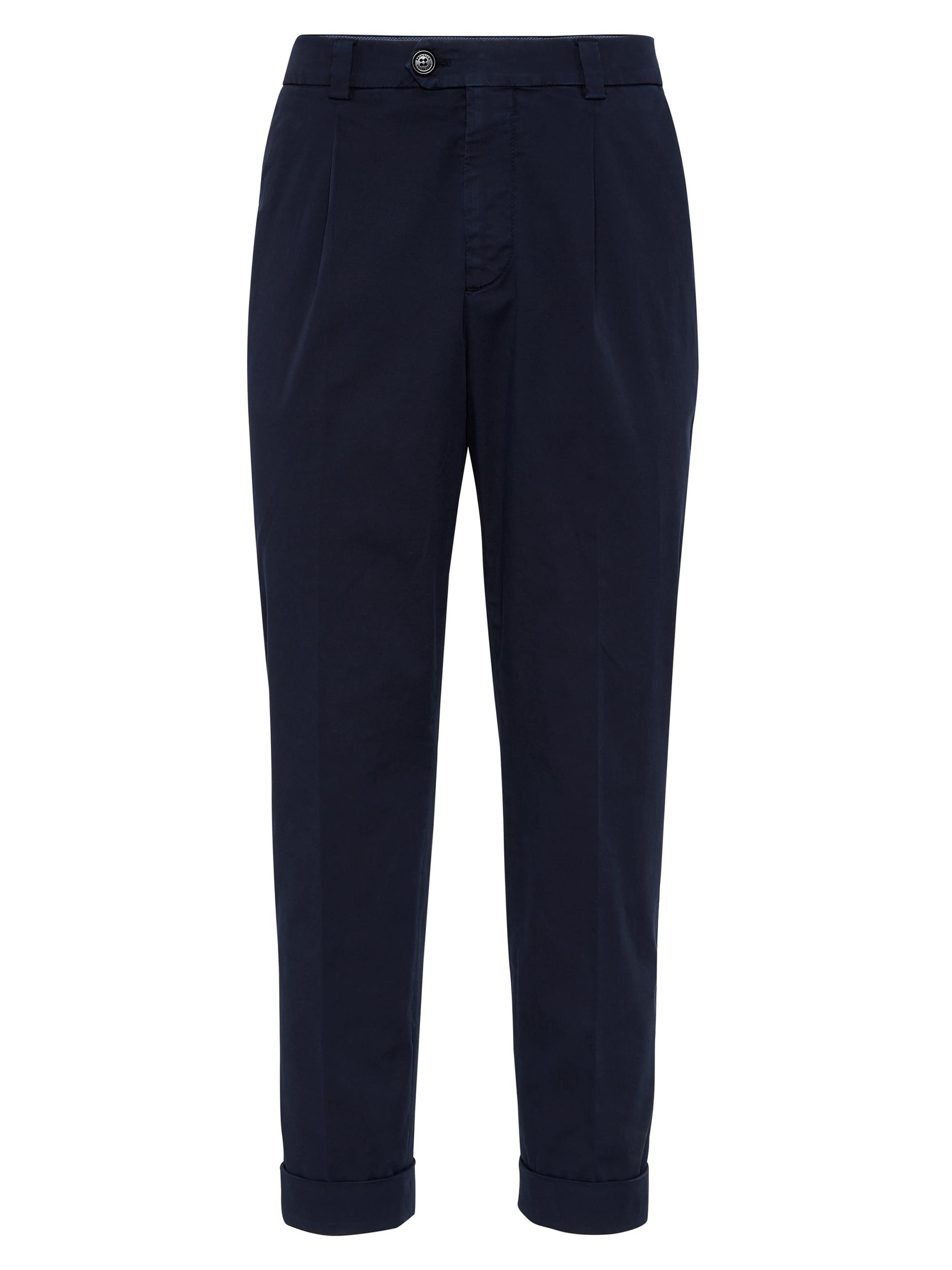 Brunello Cucinelli Men's Garment Dyed Leisure Fit Trousers - Navy Blue