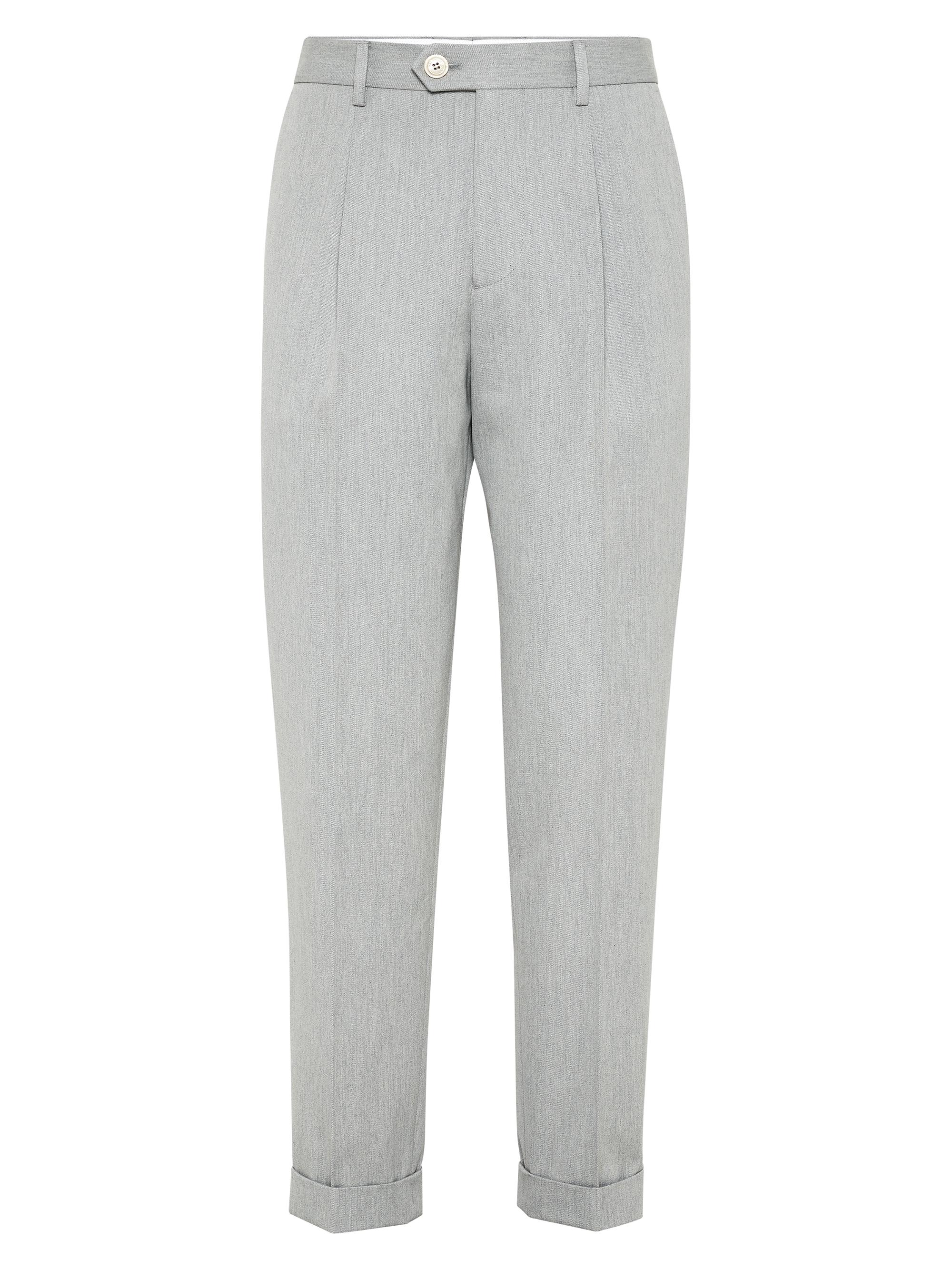 Brunello Cucinelli Men's Gabardine Leisure Fit Trousers with Pleat - Pearl Grey