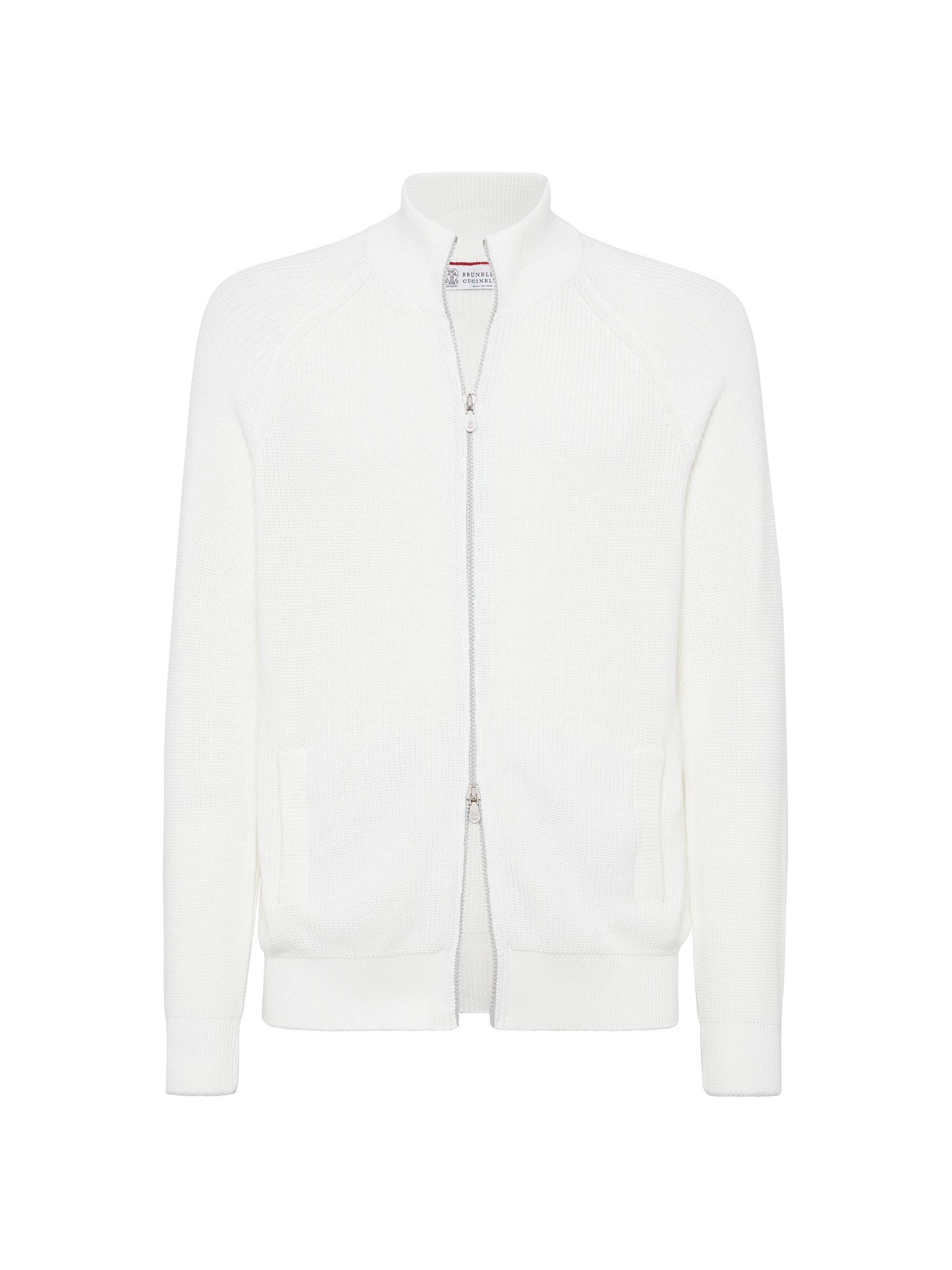 Brunello Cucinelli Men's Cotton Half English Rib Turtleneck Cardigan with Zipper - Panama