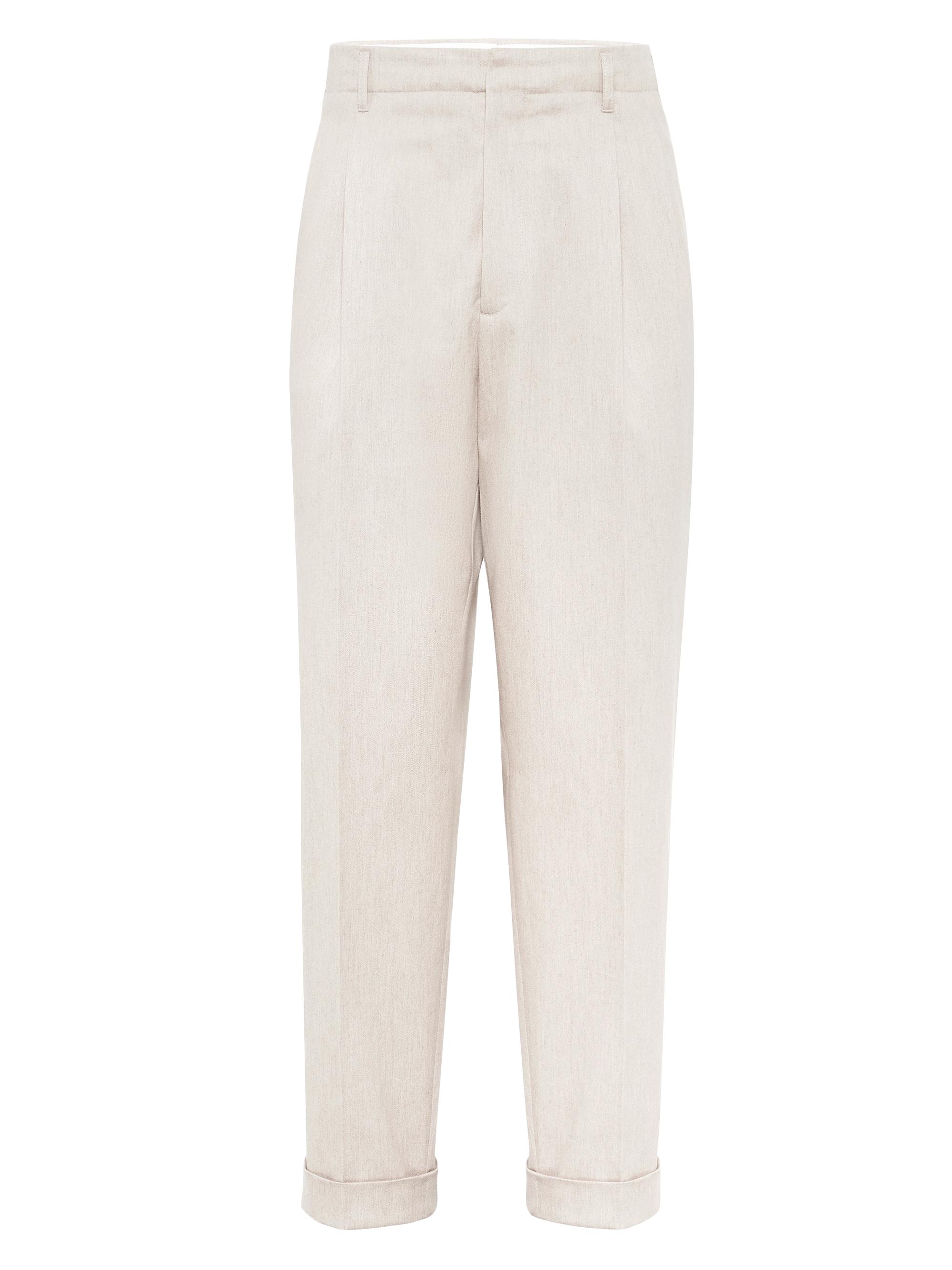 Brunello Cucinelli Men's Relaxed Fit Trousers with Double Pleats - Sand