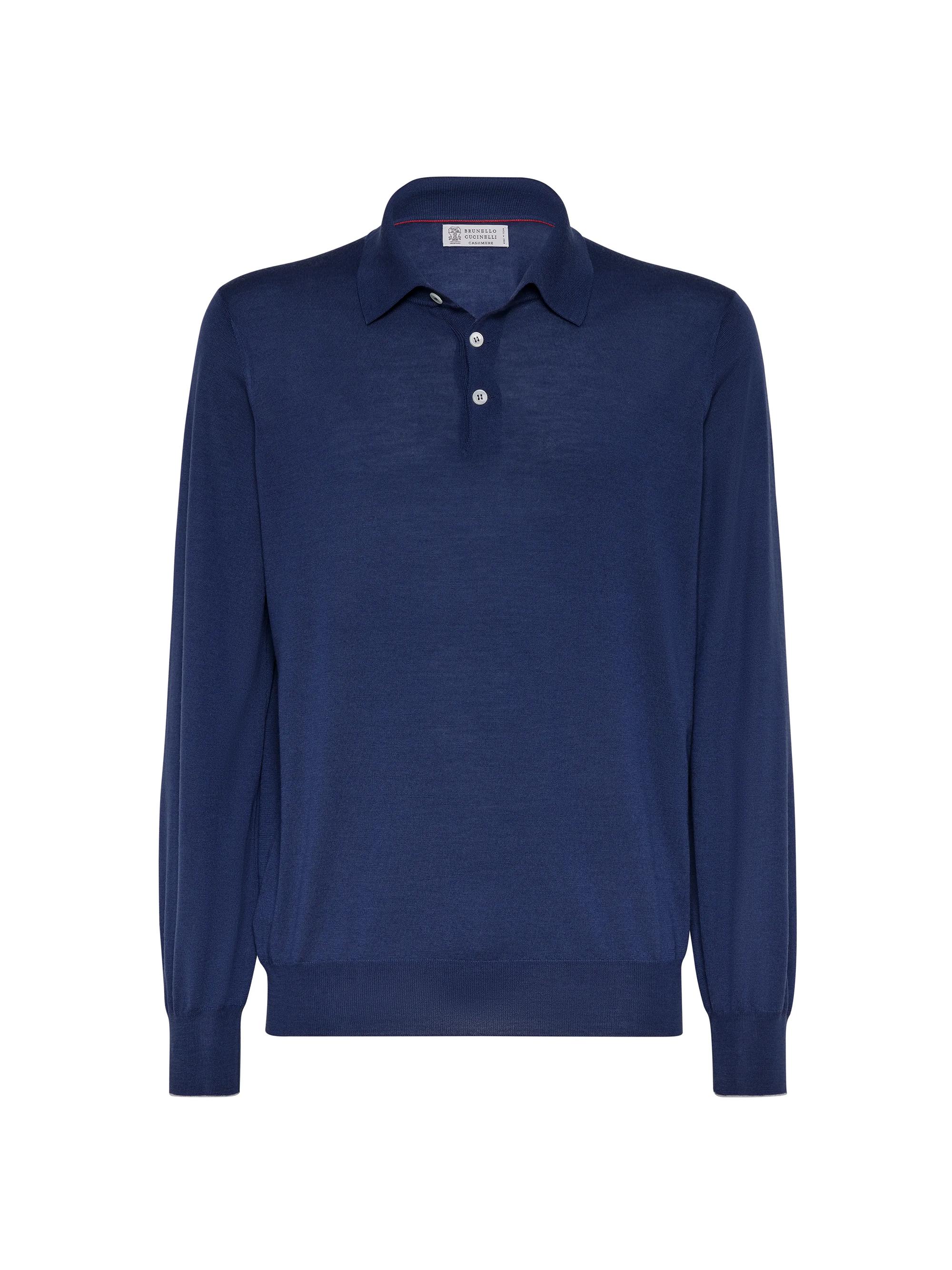 Brunello Cucinelli Men's Virgin Wool and Cashmere Polo Style Lightweight Sweater - Indigo
