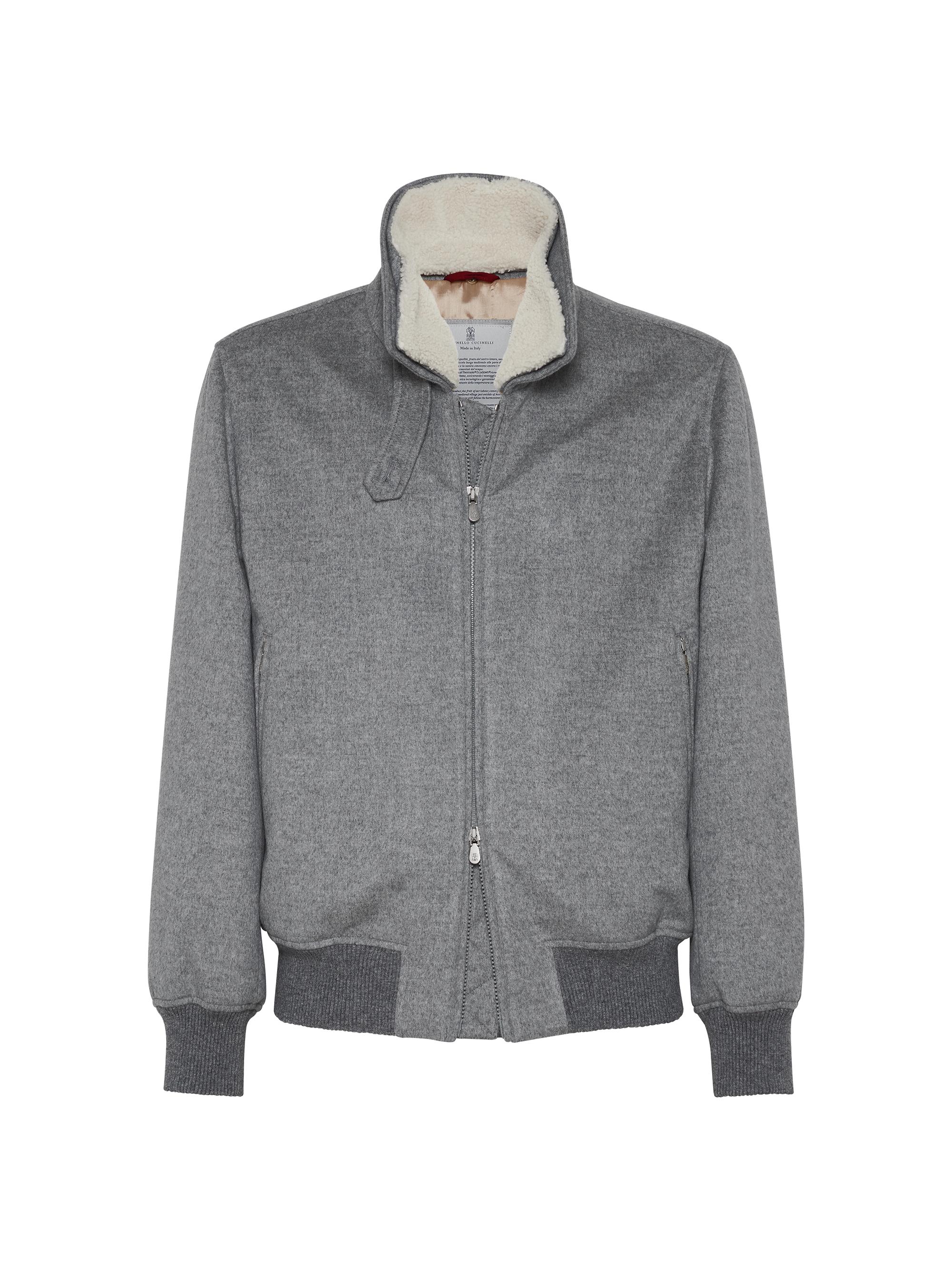 Brunello Cucinelli Men's Bonded Cashmere Beaver Cloth Bomber Jacket - Pearl Grey