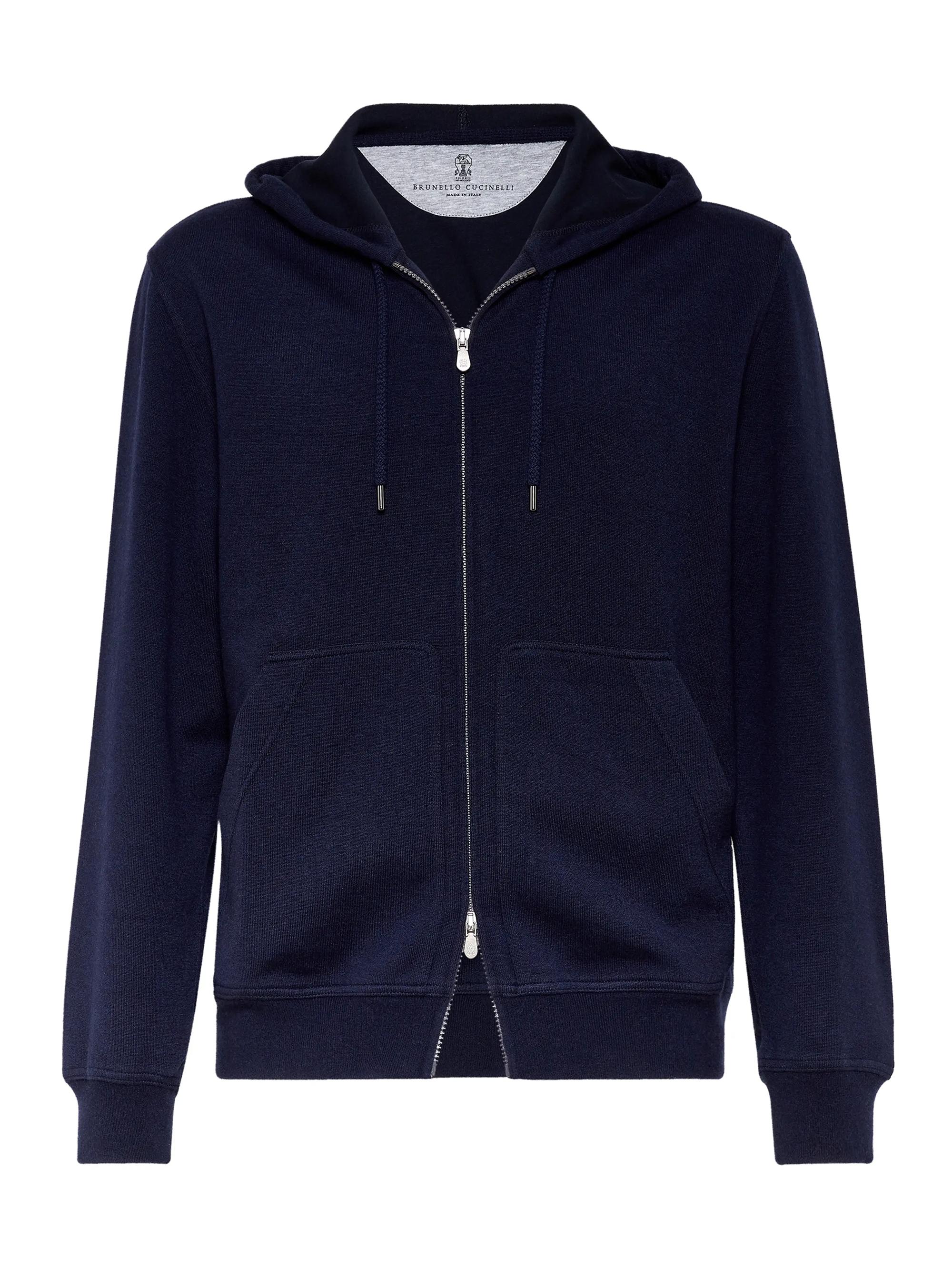 Brunello Cucinelli Men's French Terry Double Cloth Hooded Sweatshirt - Blue