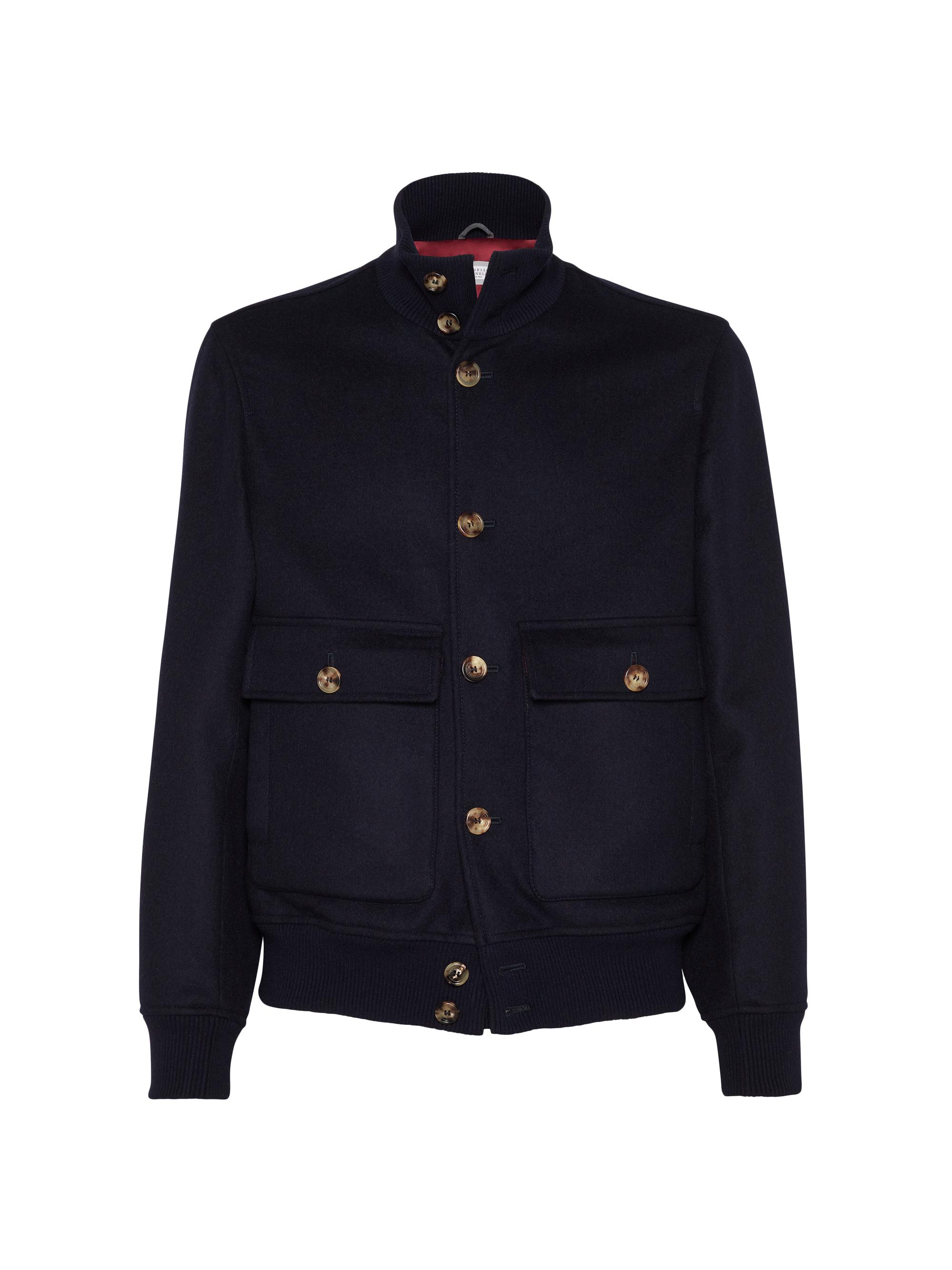 Brunello Cucinelli Men's Wool Double Beaver Cloth Bomber Jacket - Navy Blue