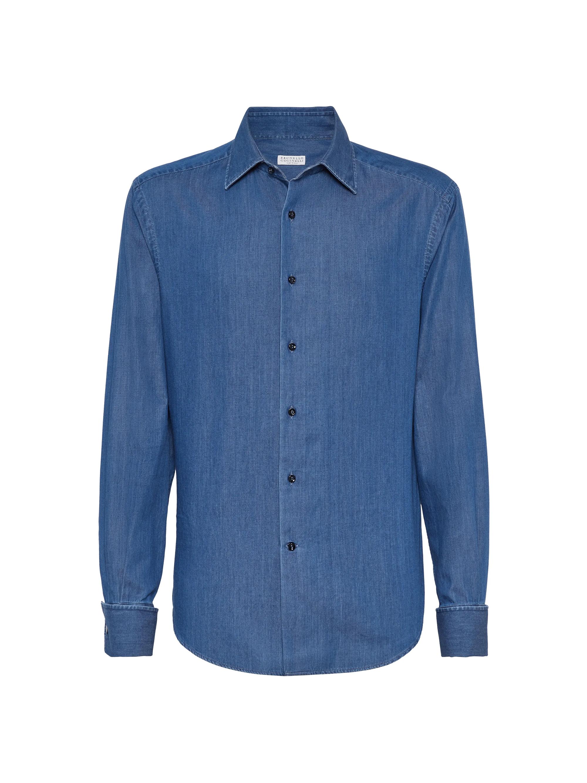 Brunello Cucinelli Men's Lightweight Denim Slim Fit Tuxedo Shirt - Denim