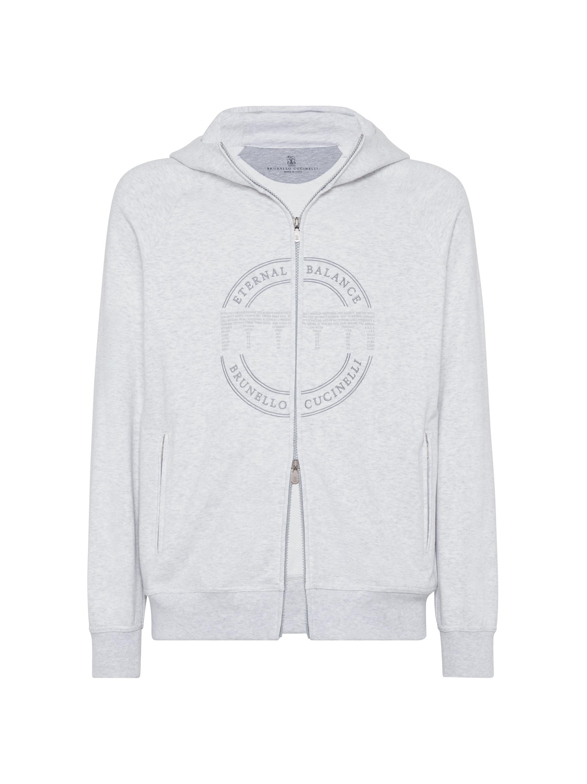 Brunello Cucinelli Men's Techno Cotton French Terry Hooded Sweatshirt - Pearl Grey